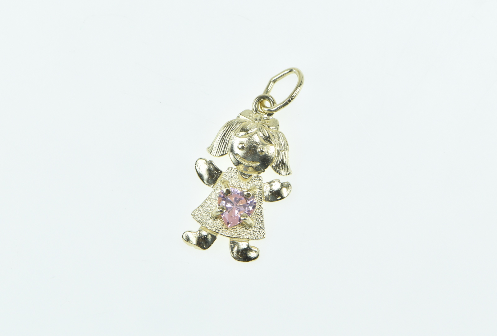 10K Birthstone Baby Girl August Pink CZ Yellow Gold Charm/Pendant