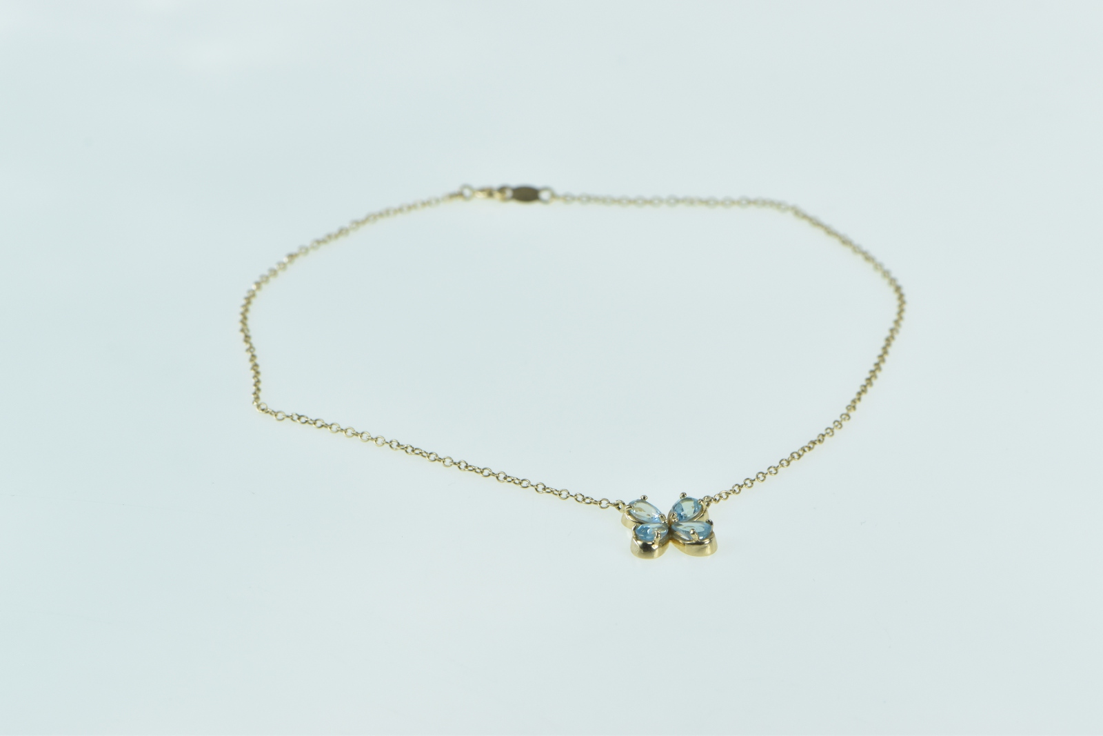 10K Blue Topaz Flower Cluster Cable Chain Yellow Gold Bracelet 10"