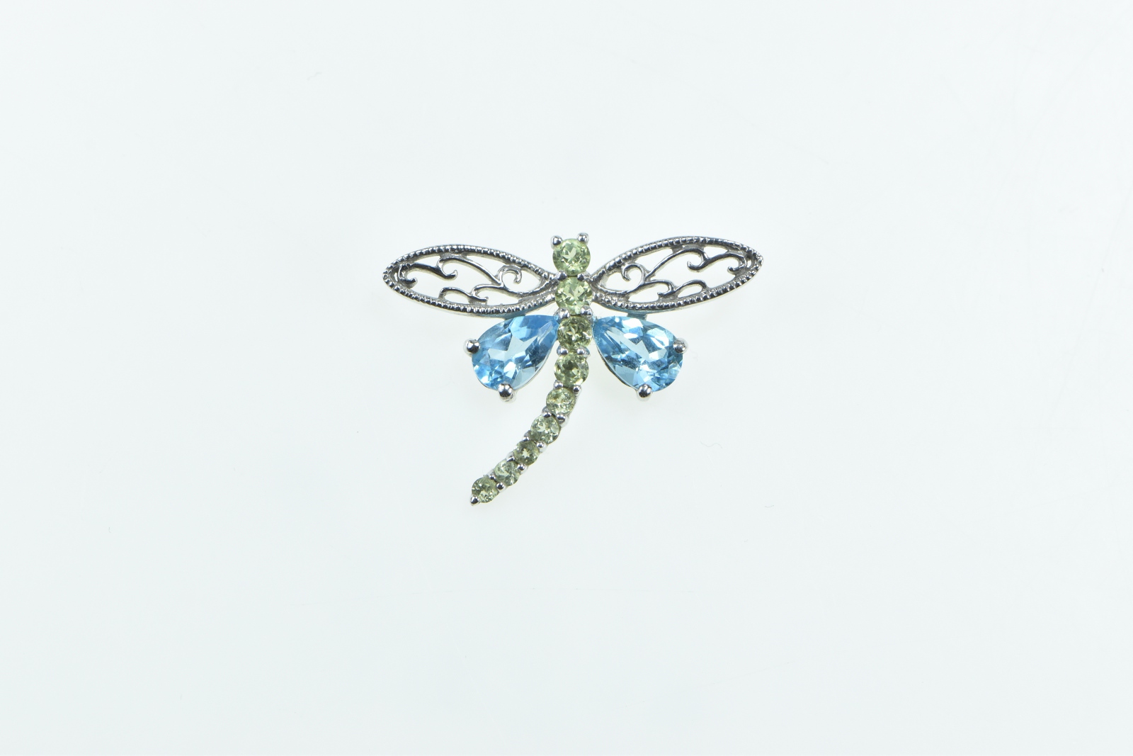 10K Blue Topaz Peridot Dragonfly Change Symbol White Gold Pendant