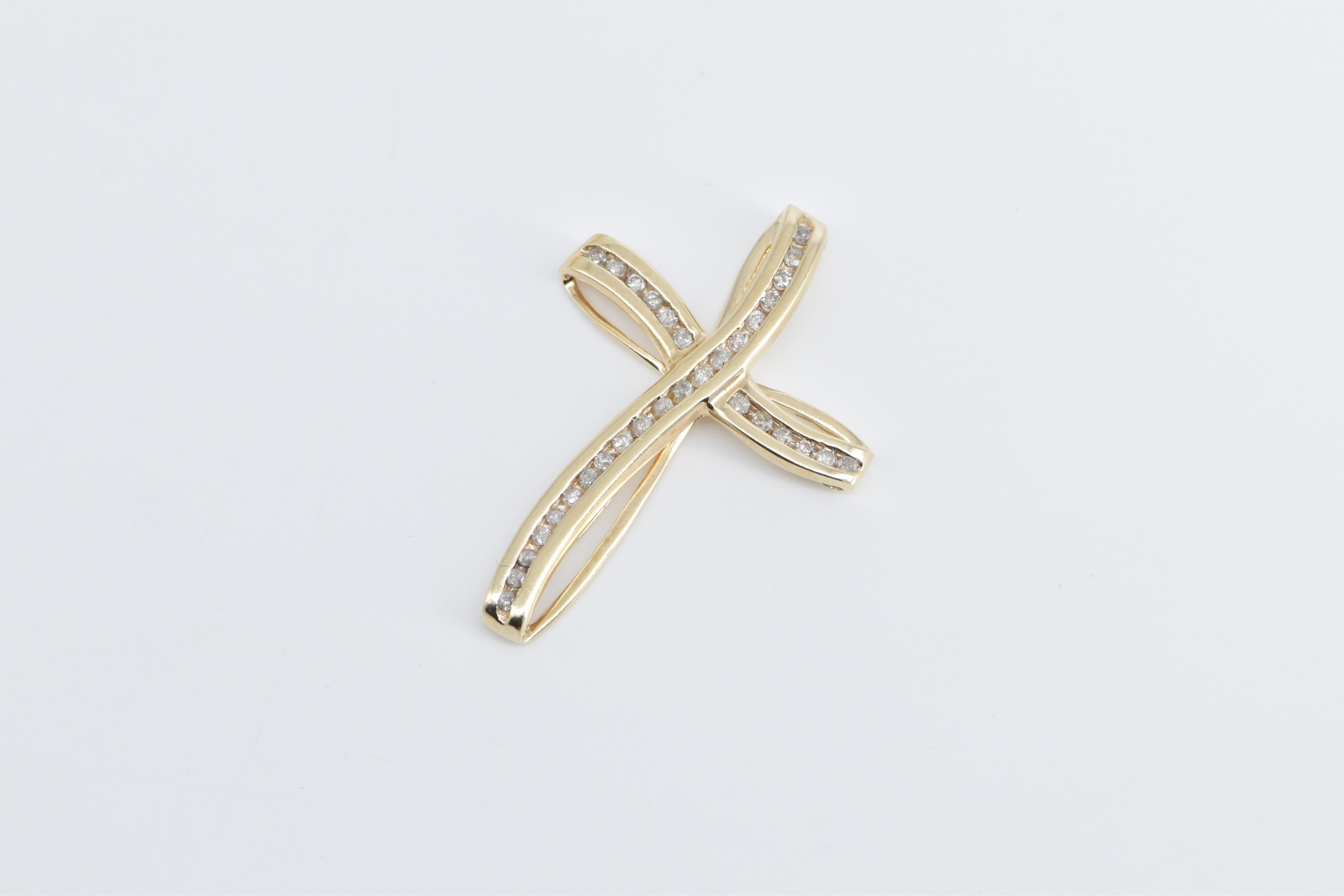 10K Classic Diamond Wavy Vintage Cross Christian Yellow Gold Pendant