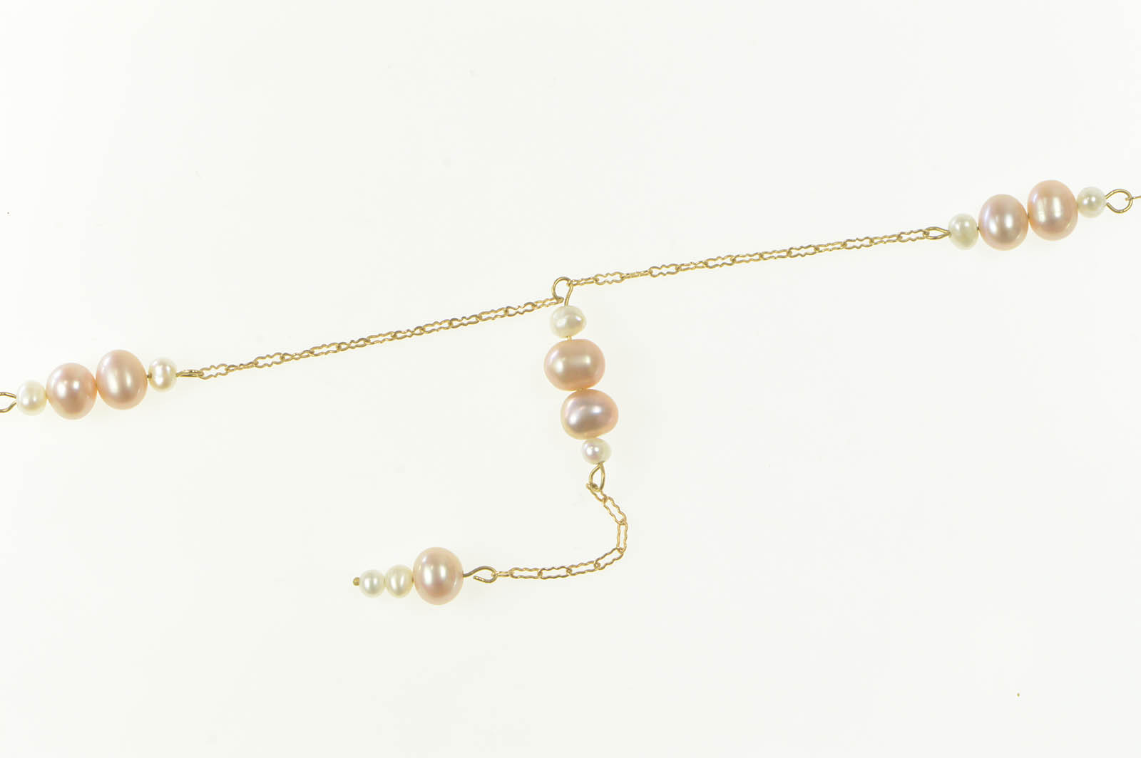 10K Classic Pearl Chain Link Drop Dangle Yellow Gold Necklace 16"
