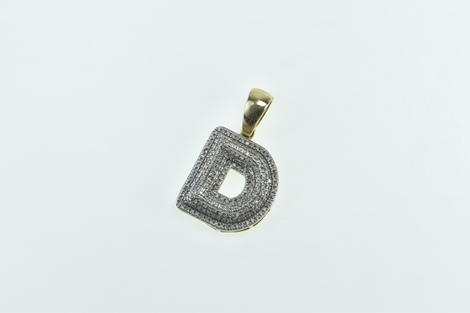 10K Diamond Encrusted D Letter Monogram Initial Yellow Gold Pendant
