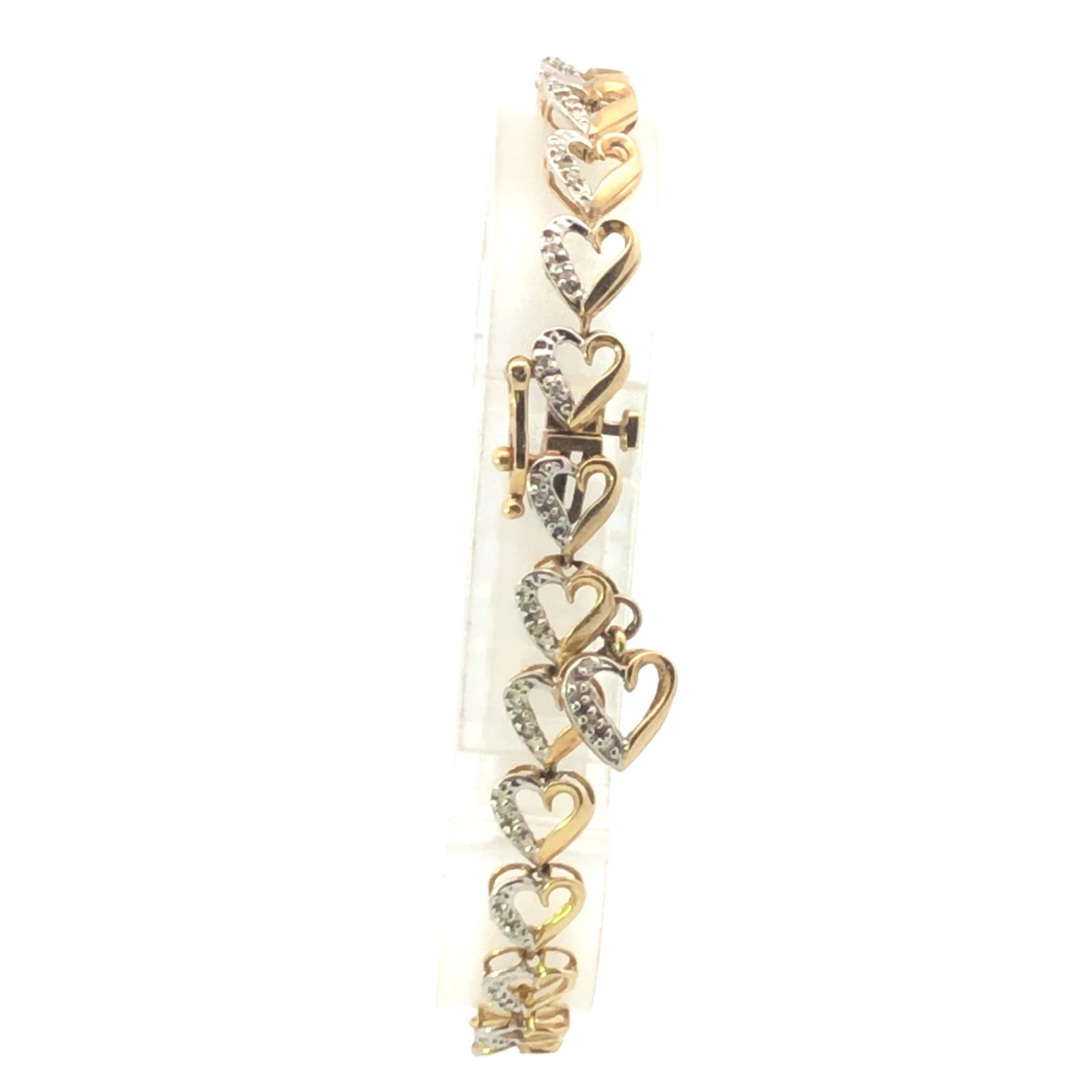 10K Diamond Encrusted Heart Link Tennis Yellow Gold Bracelet 7.25