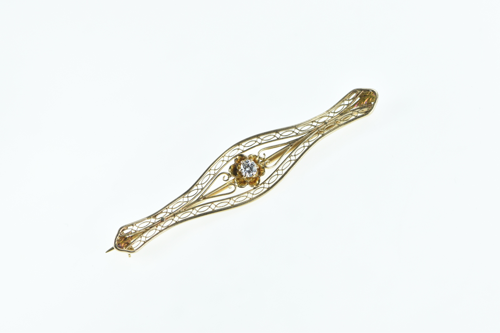 10K Diamond Filigree Vintage Statement Yellow Gold Pin/Brooch
