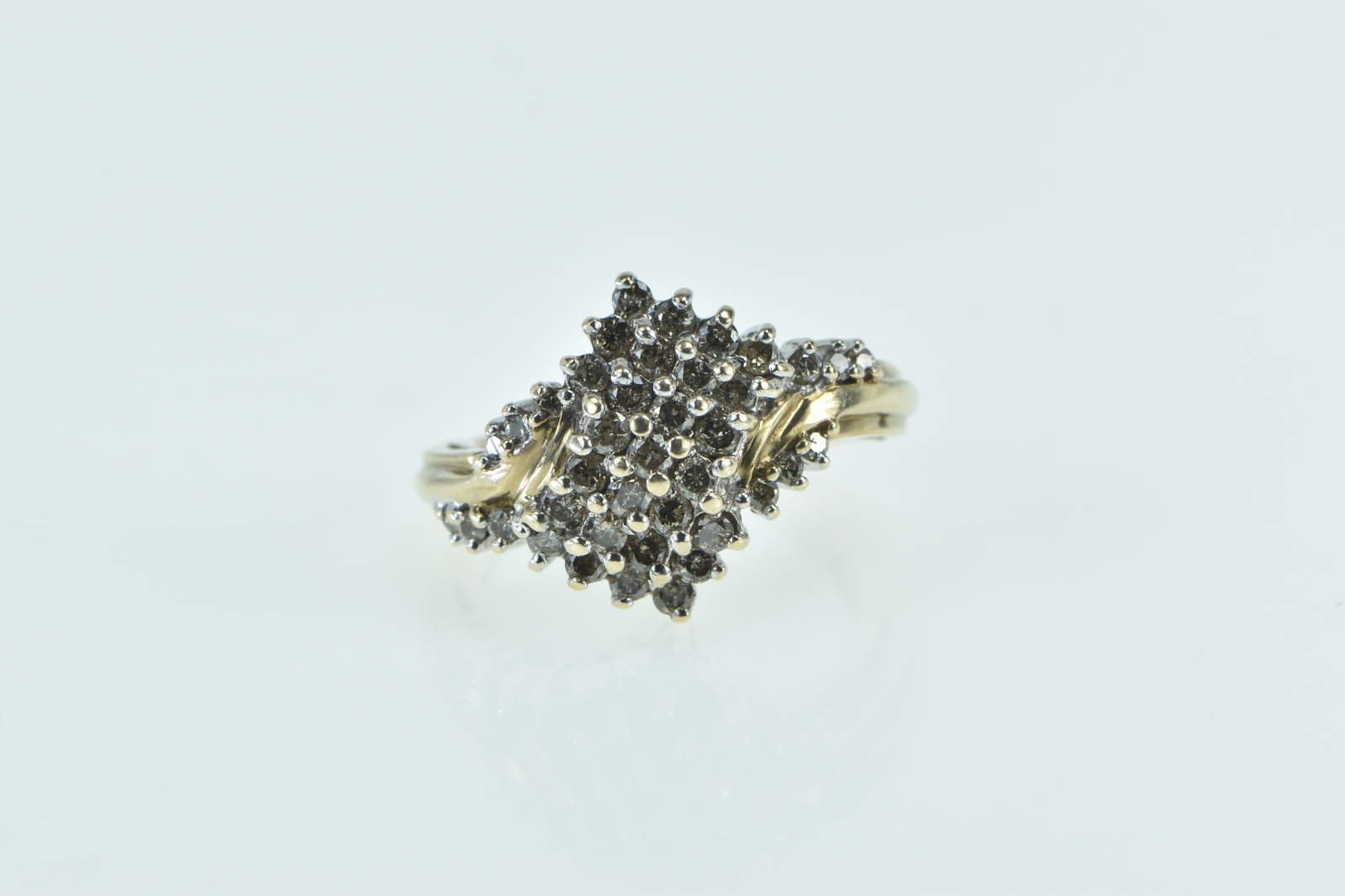 10K Diamond Freeform Cluster Statement Yellow Gold Ring, Size 7.25