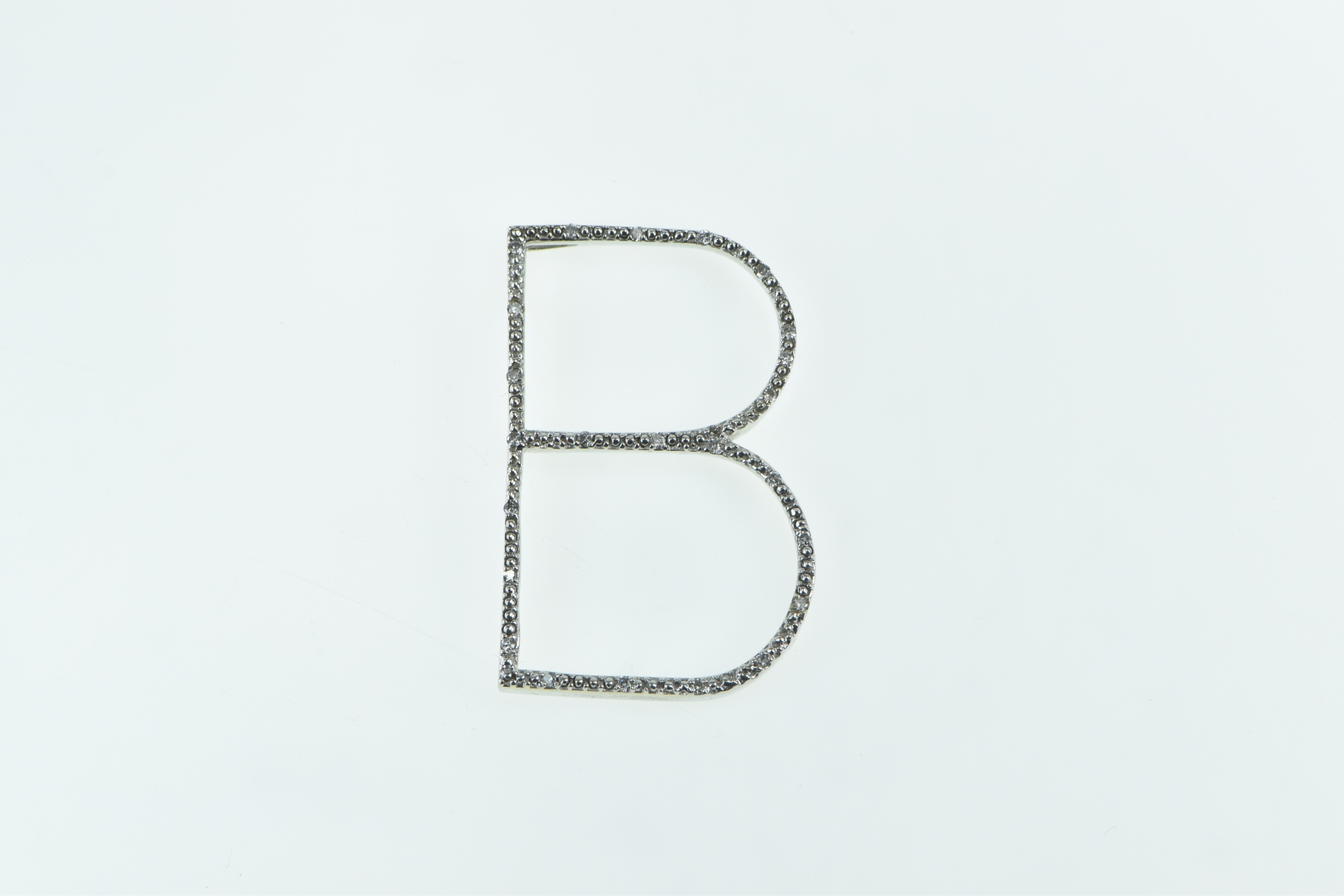 10K Diamond Inset B Letter Initial Monogram White Gold Pendant