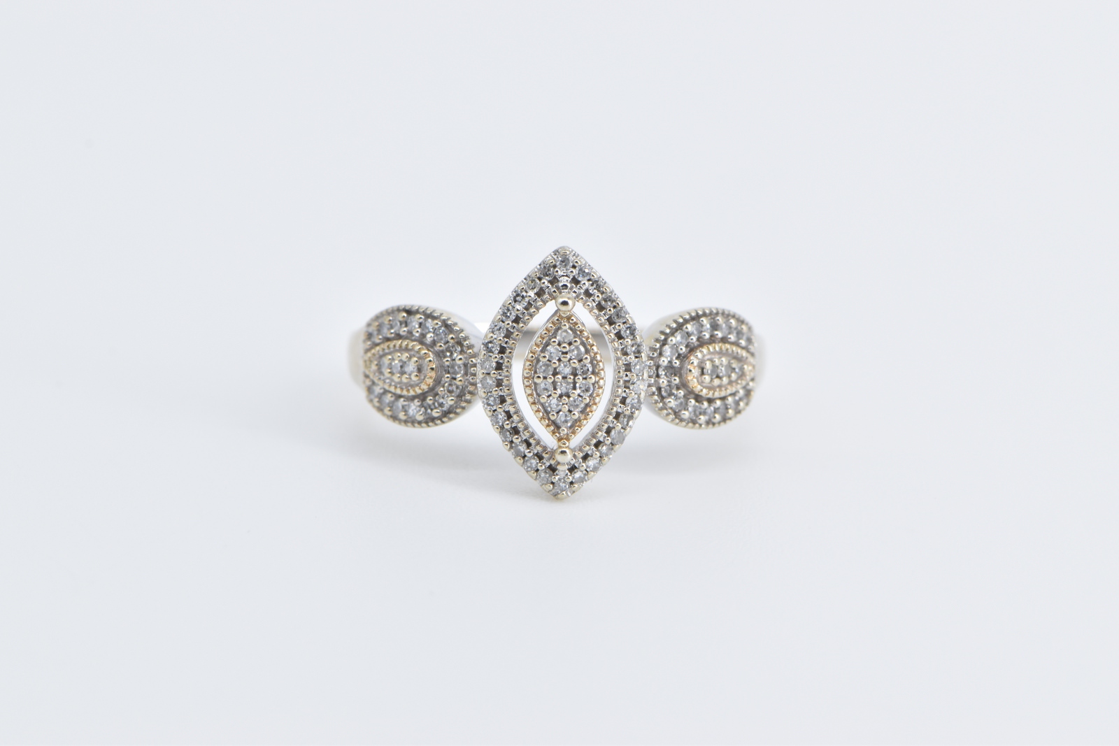 10K Diamond Marquise Halo Vintage Statement Yellow Gold Ring, Size 7