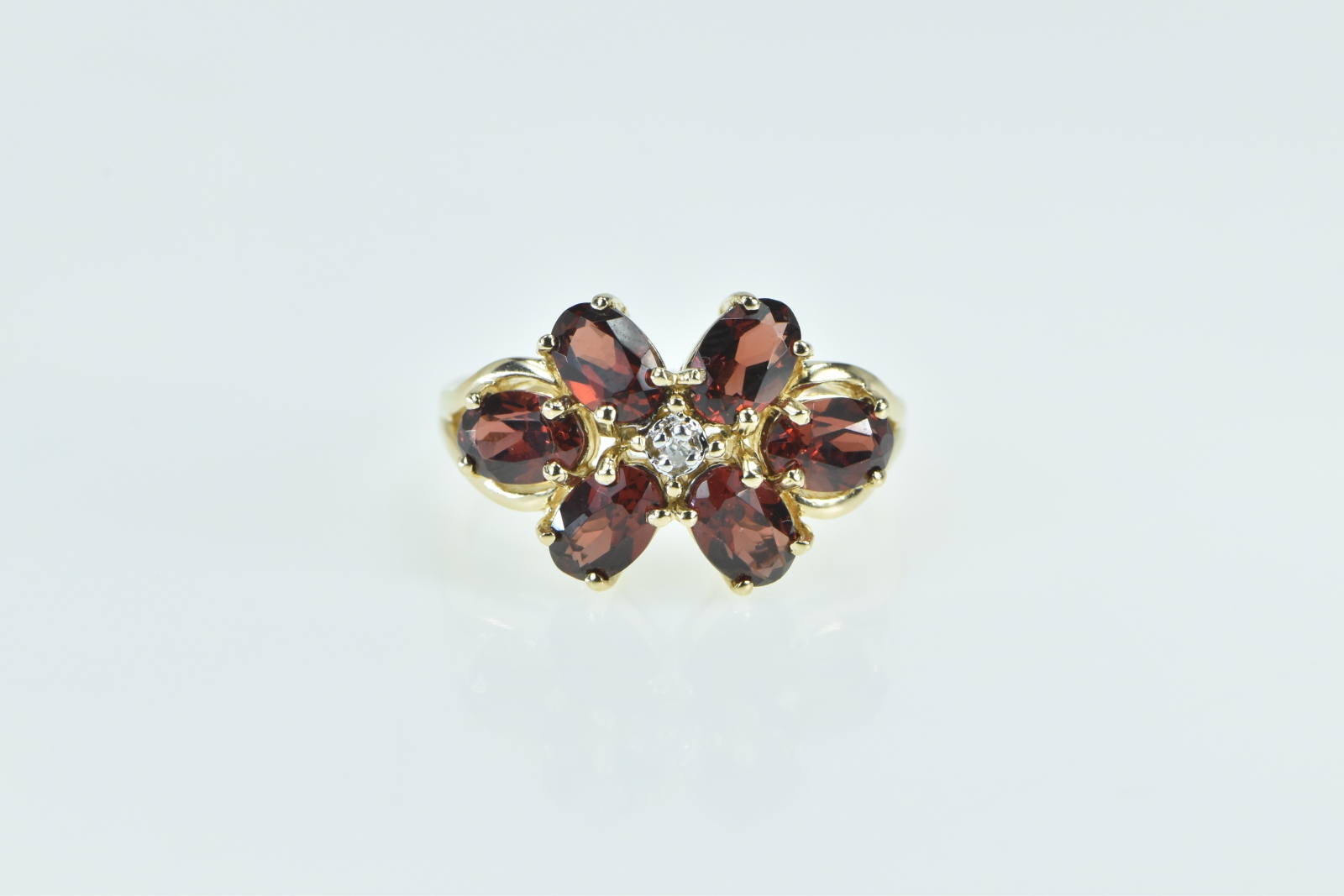 10K Diamond Oval Garnet Vintage Cluster Yellow Gold Ring, Size 7.75