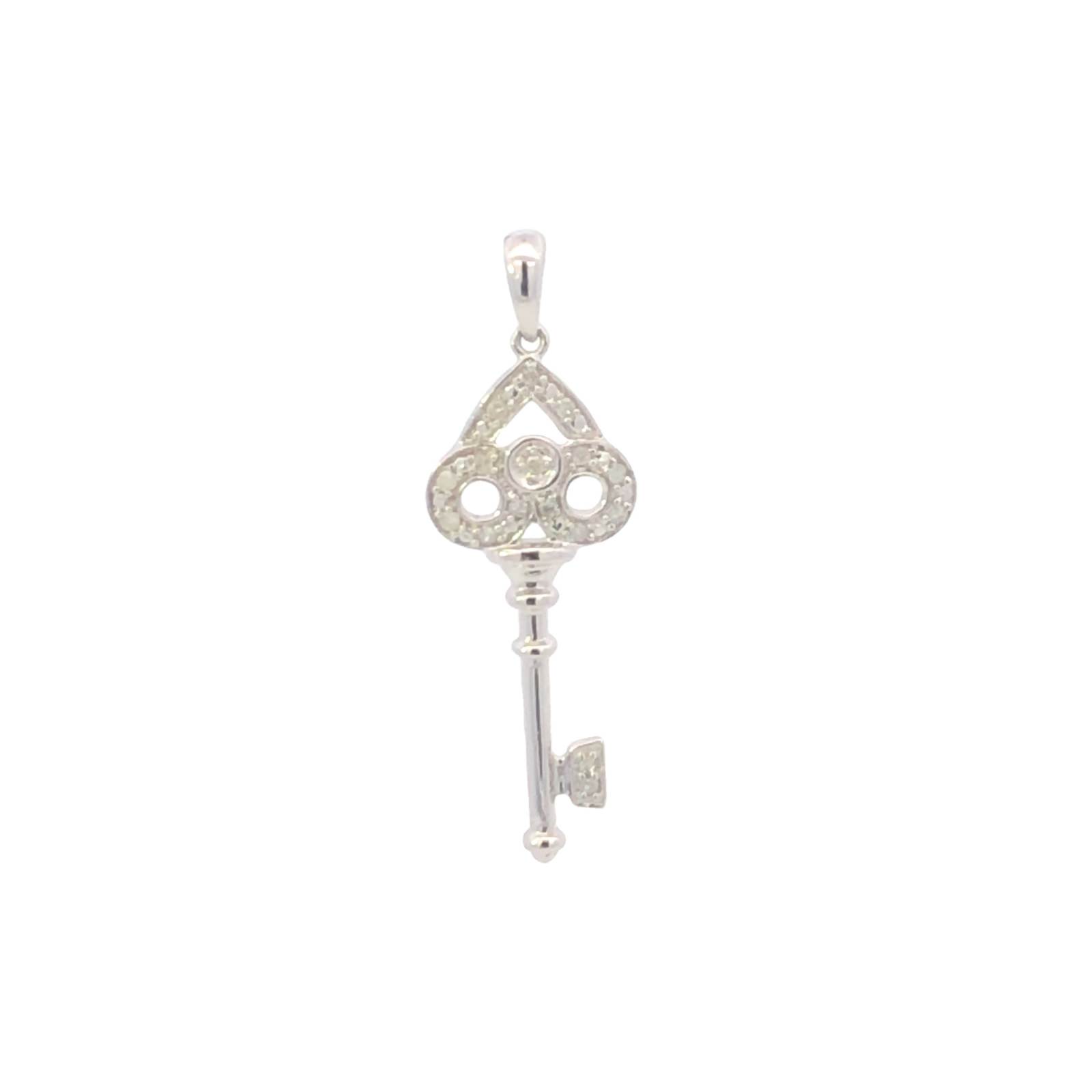 10K Diamond Skeleton Key Loyalty Symbol White Gold Pendant