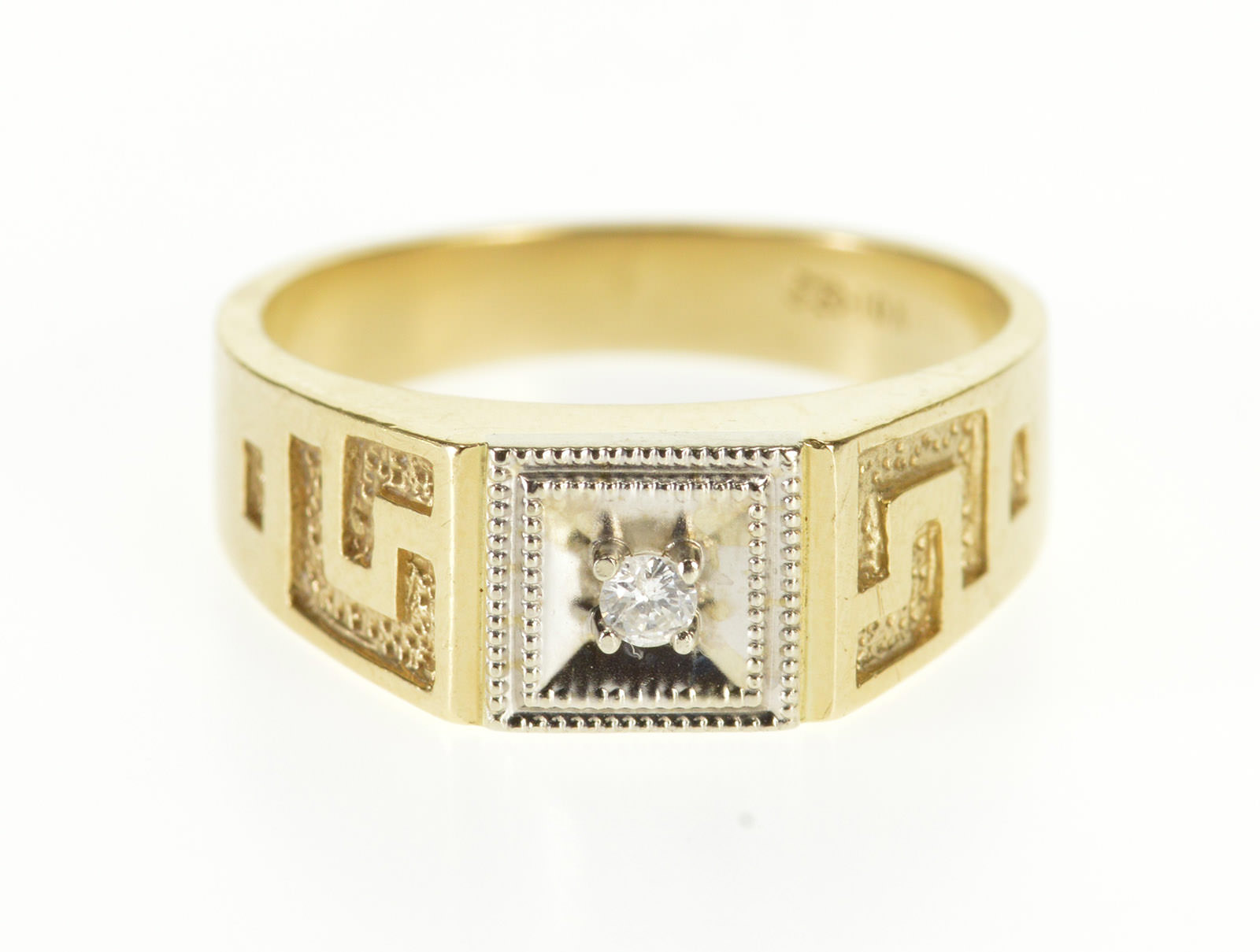 10K Diamond Square Milgrain Trim Greek Wave Pattern Yellow Gold Ring ...