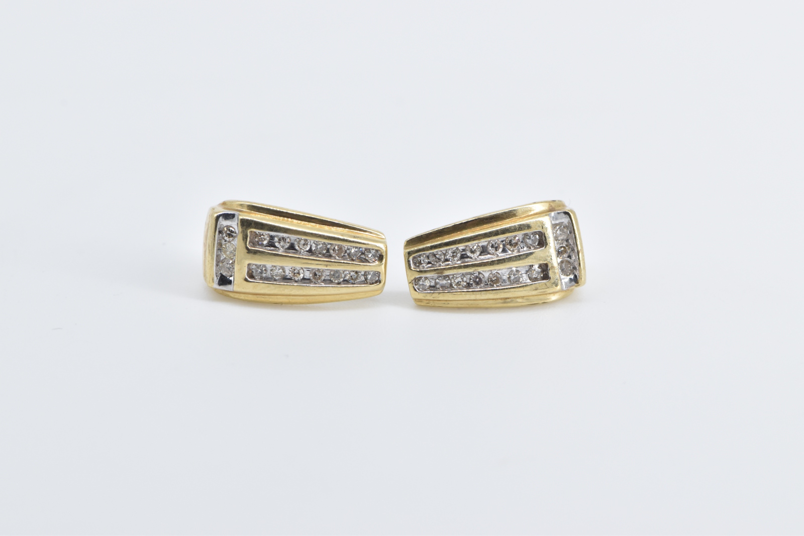 10K Diamond Striped Vintage Geometric Stud Yellow Gold Earrings