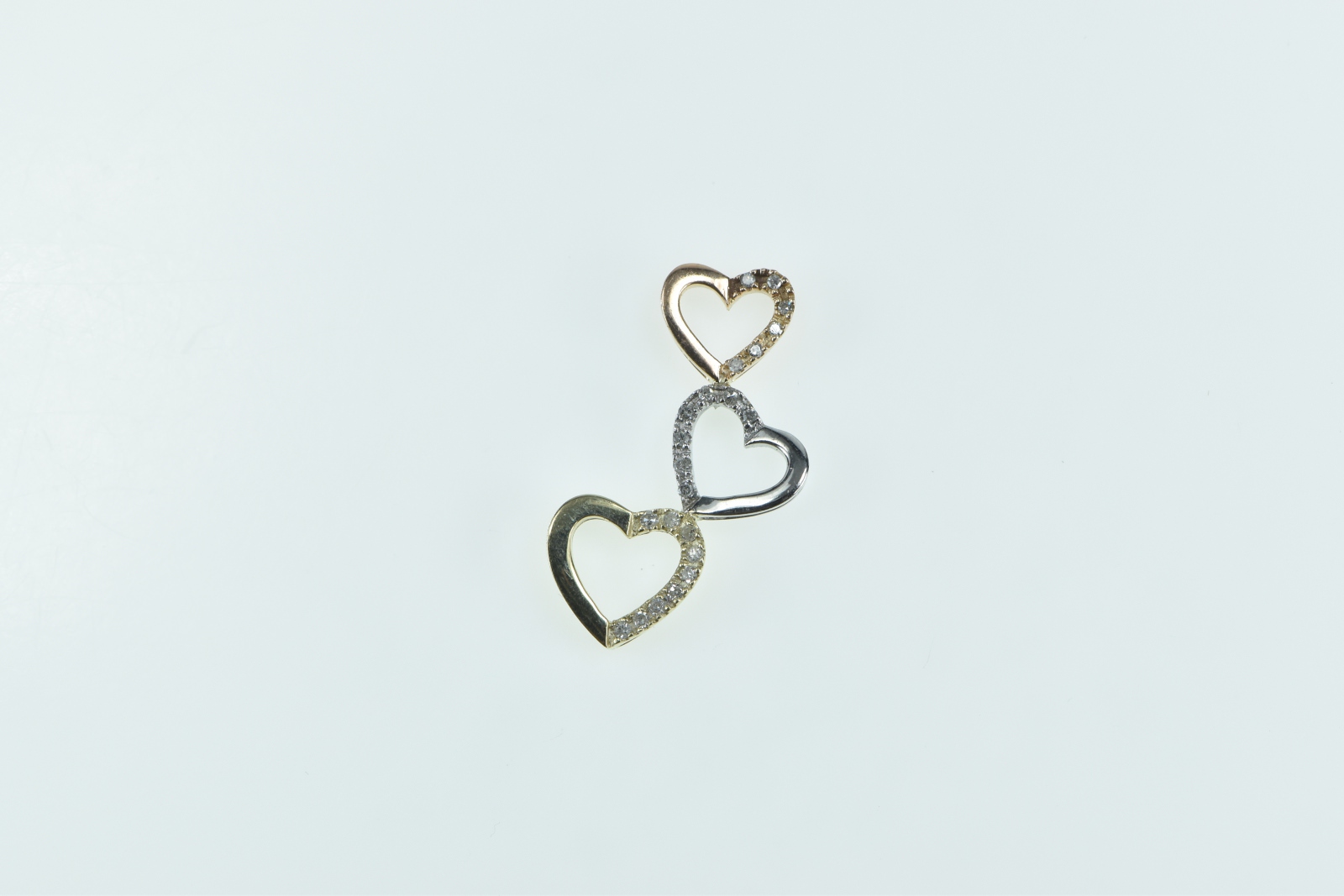 10K Diamond Tri Tone Tiered Heart Love Symbol Yellow Gold Pendant