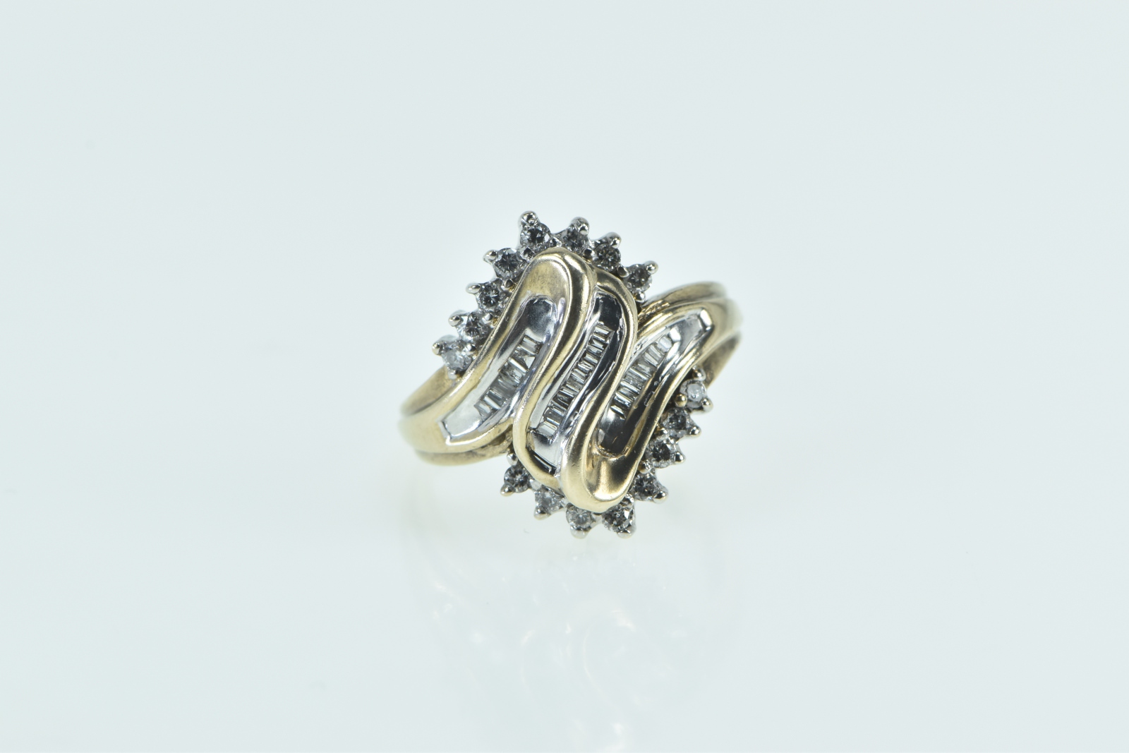 10K Diamond Zig Zag Freeform Cluster Bypass Yellow Gold Ring, Size 7