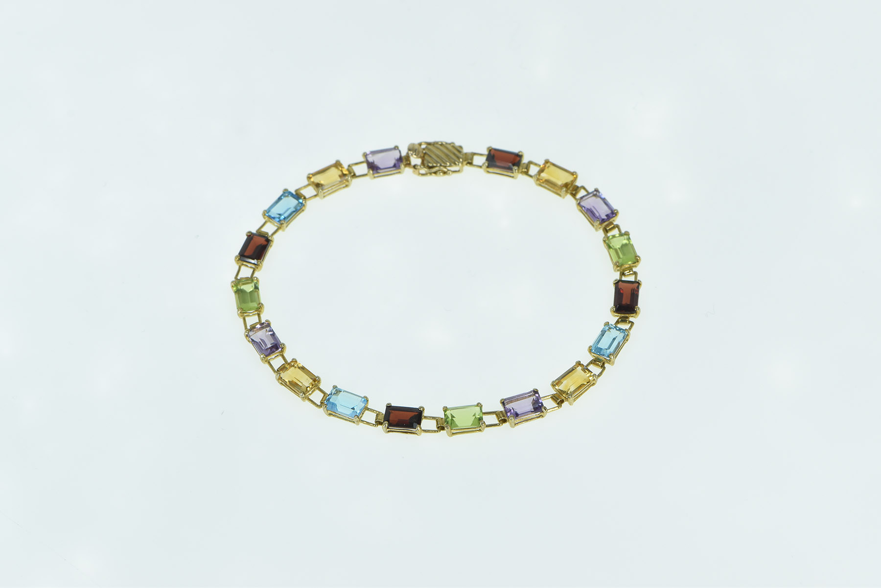 10K Emerald Cut Gemstone Rainbow Bracelet Yellow Gold Bracelet 6.75"