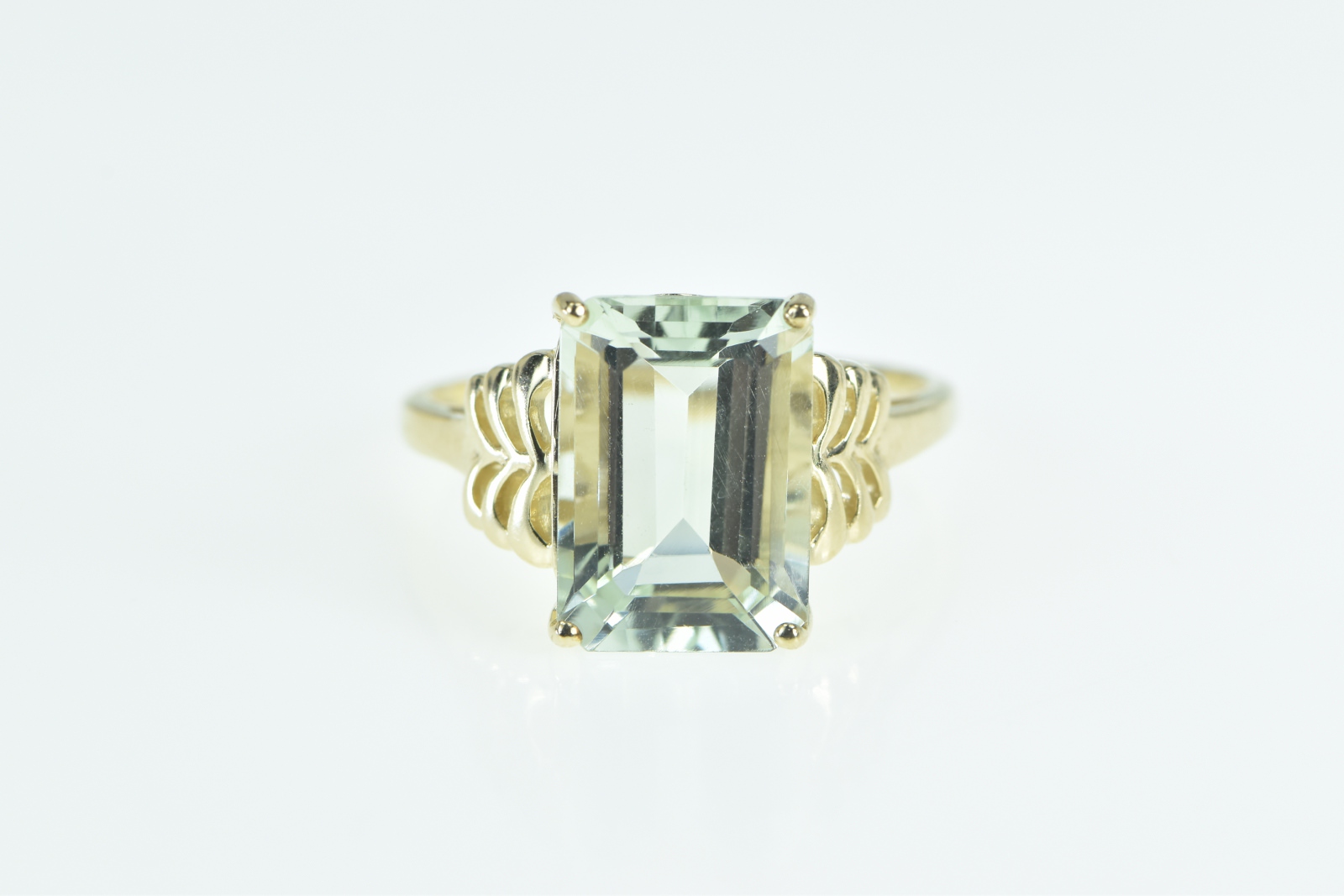 10K Emerald Cut Quartz Solitaire Statement Yellow Gold Ring, Size 11
