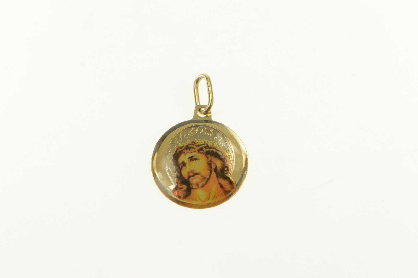 10K Enamel Jesus Christ Crown of Thorns Christian Yellow Gold Charm