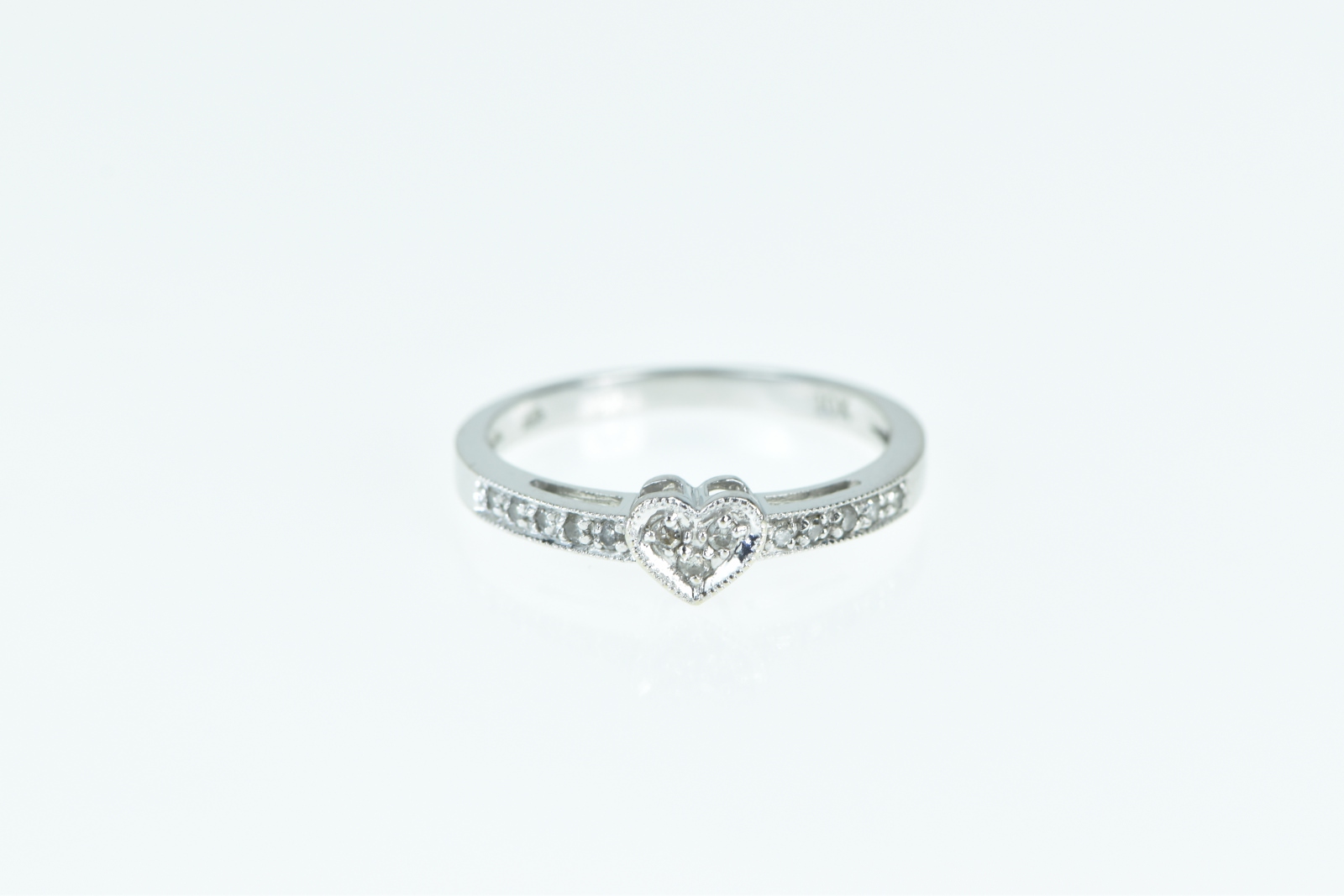 10K Heart Diamond Love Symbol Promise White Gold Ring, Size 6.75