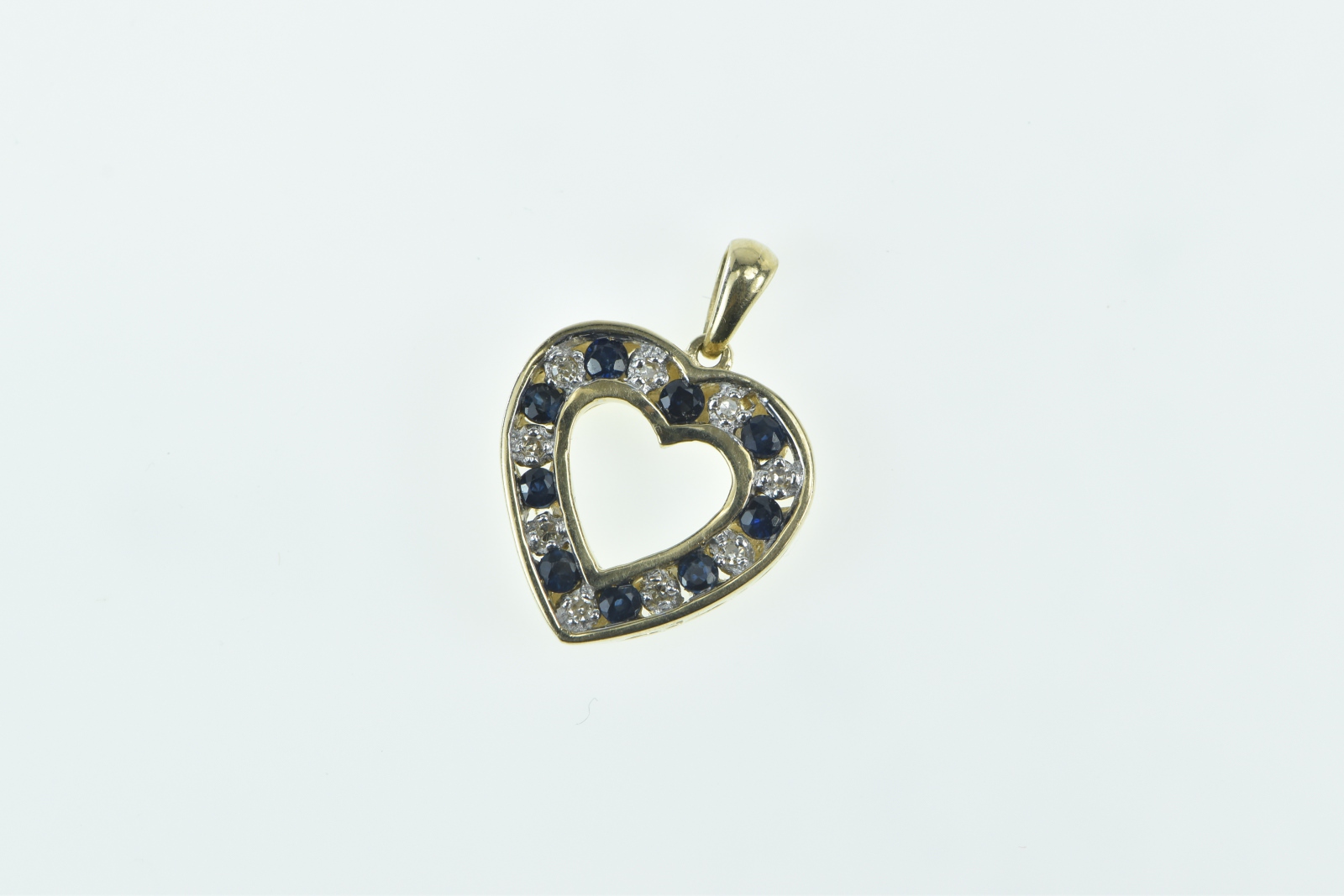 10K Heart Sapphire Diamond Love Symbol Yellow Gold Pendant
