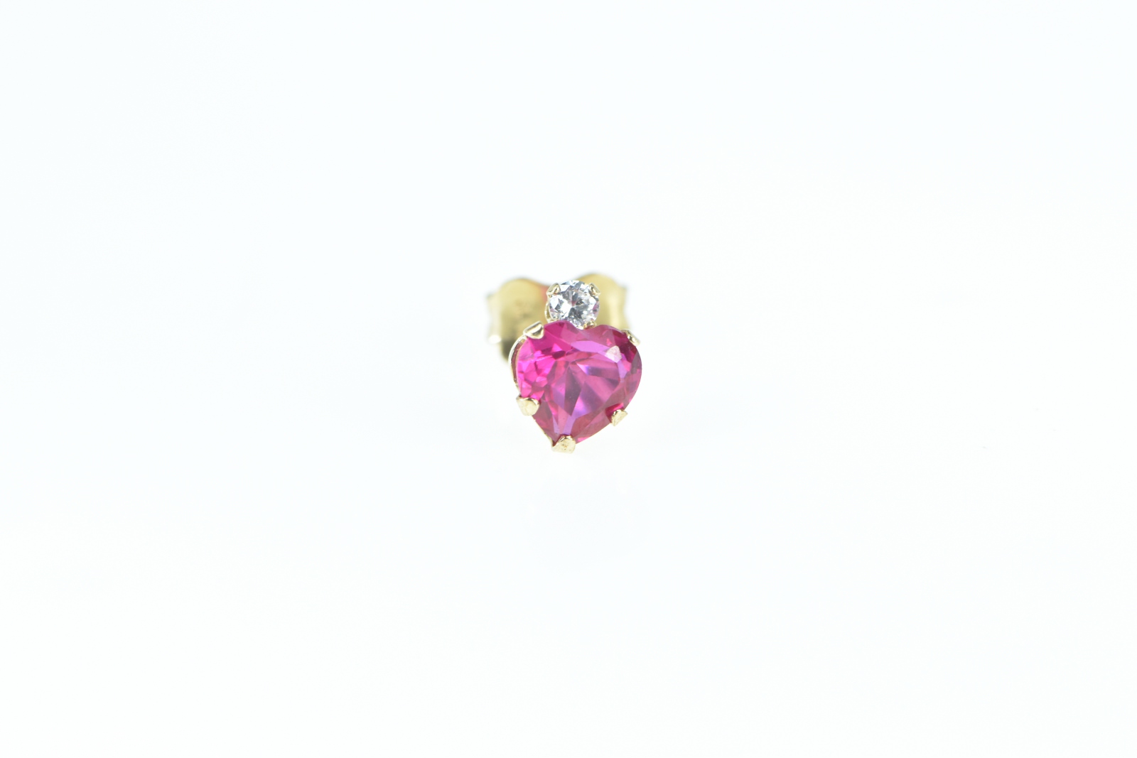 10K Heart Syn. Ruby Diamond Accent Single Stud Yellow Gold Earring