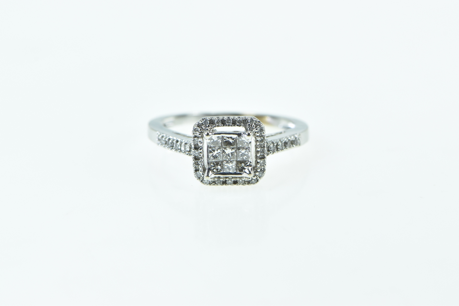 10K Invis. Princess Diamond Halo Engagement White Gold Ring, Size 6