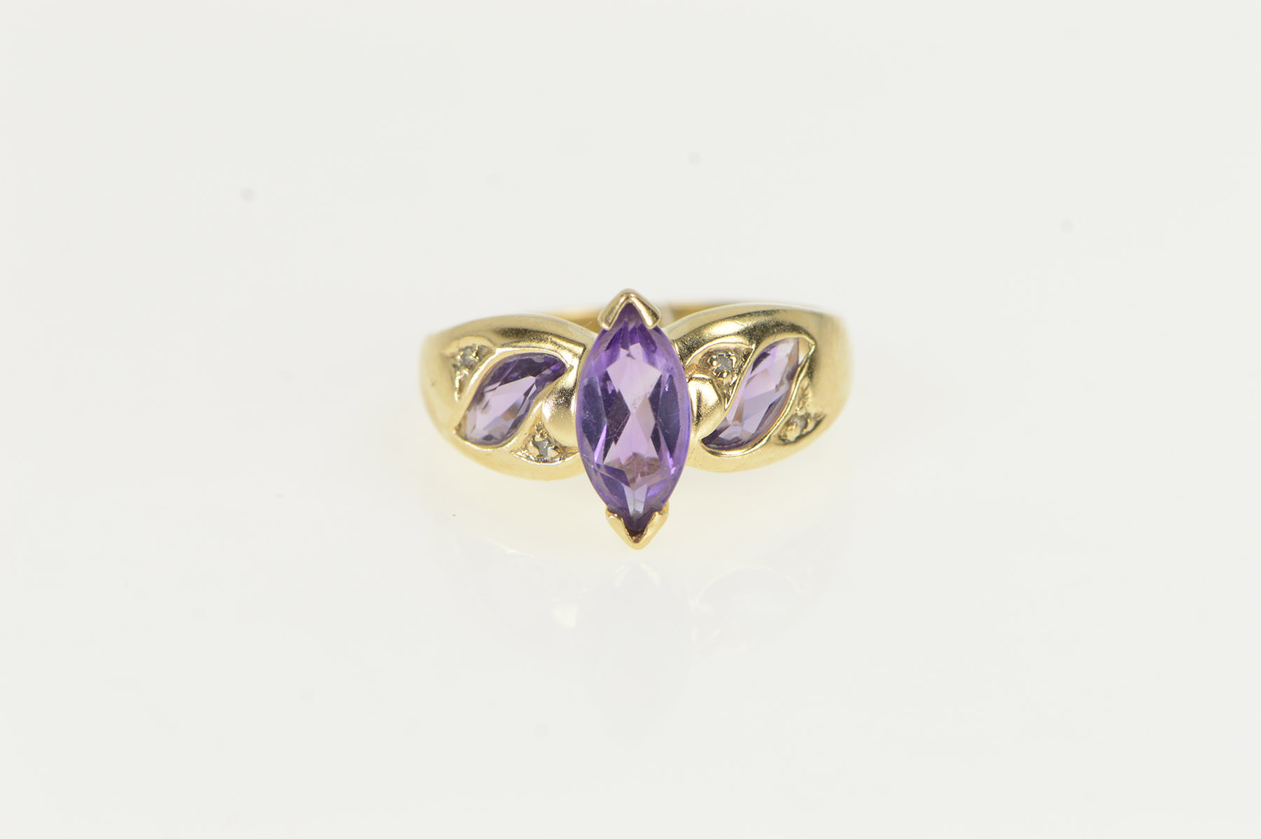 10K Marquise Amethyst Diamond Accent Yellow Gold Ring, Size 5.75