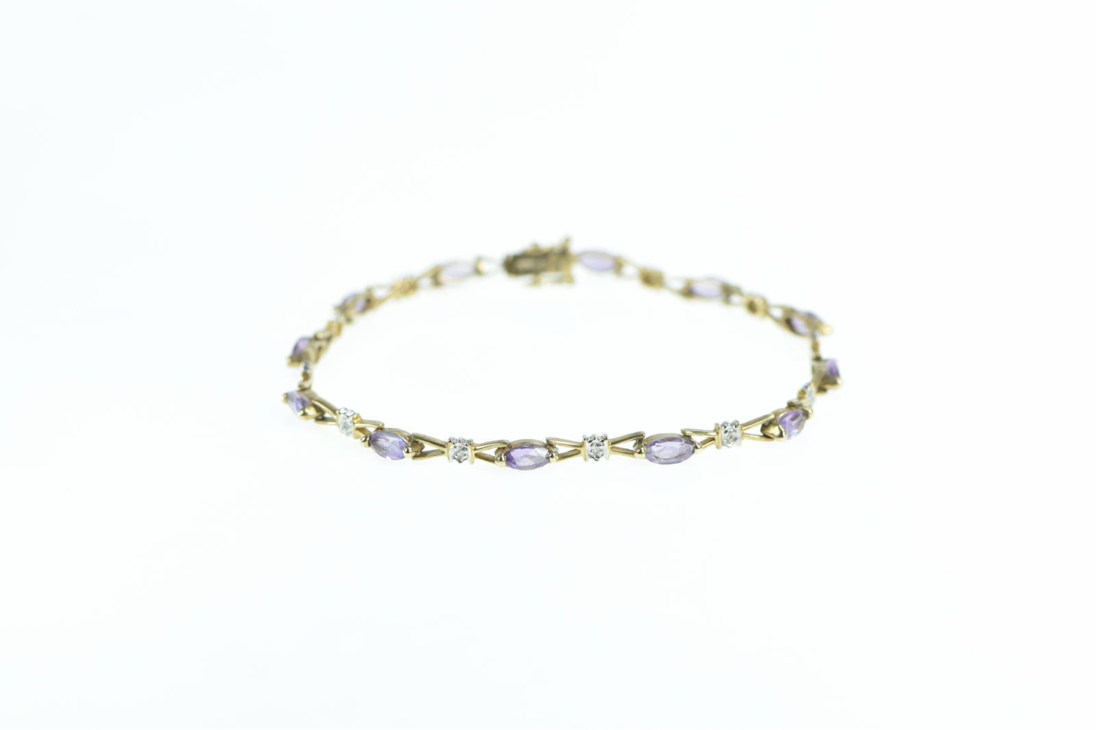 10K Marquise Amethyst Diamond Vintage Yellow Gold Bracelet 6.75"