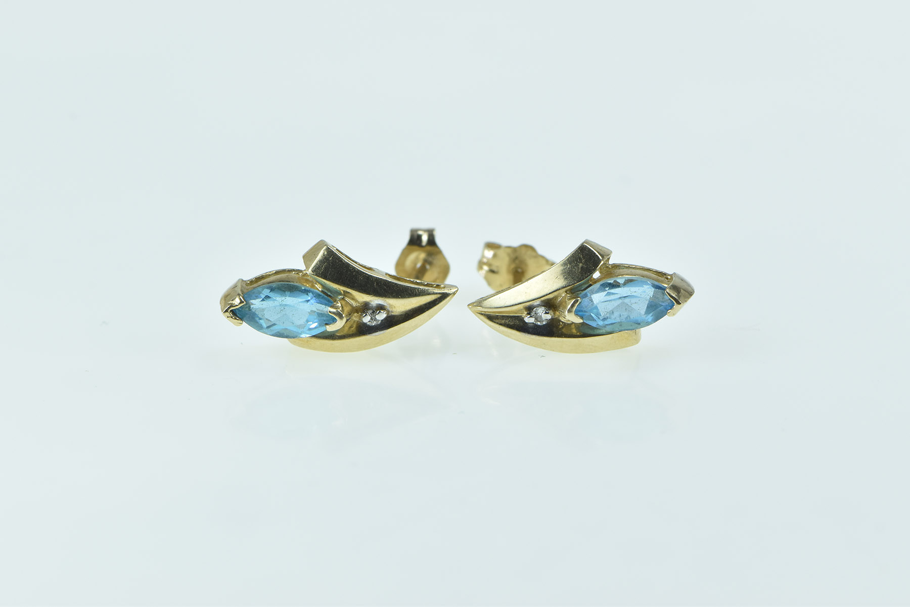 10K Marquise Blue Topaz Diamond Vintage Yellow Gold Earrings