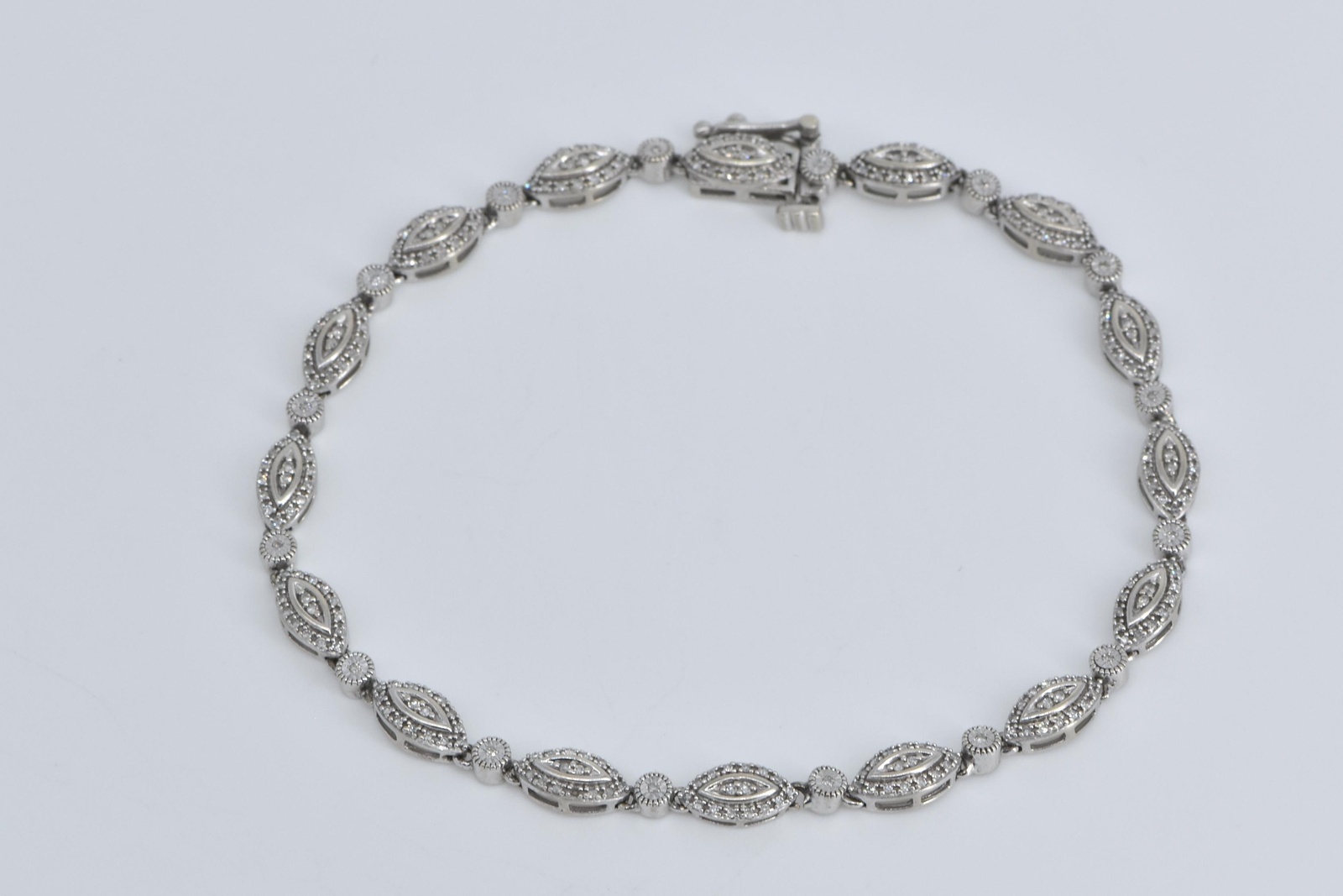 10K Marquise Natural Diamond Halo Tennis White Gold Bracelet 7.5"