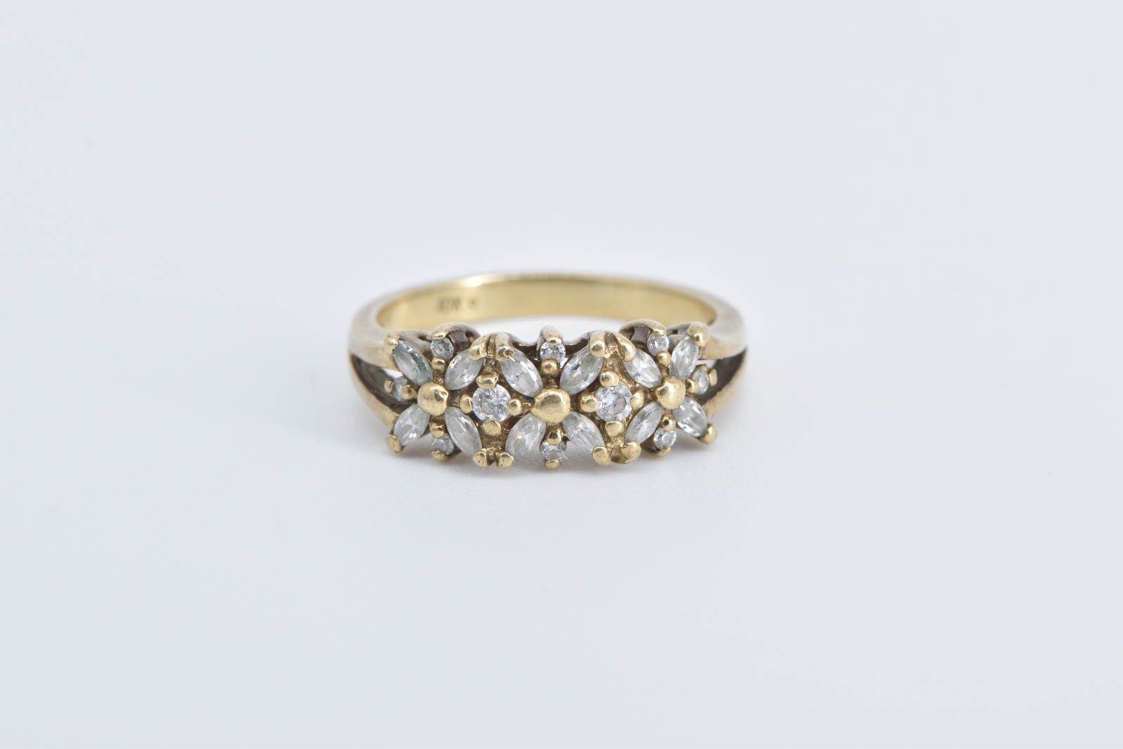 10K Marquise & Round Diamond Flower Cluster Yellow Gold Ring, Size 7