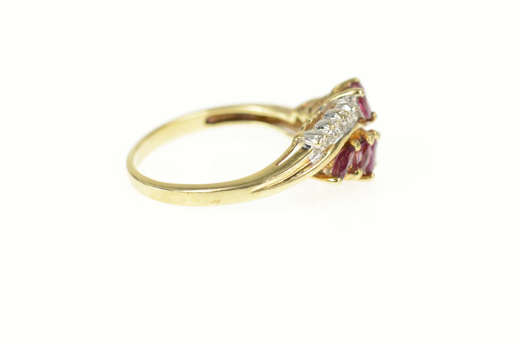 10K Marquise Ruby Diamond Accent Wavy Bypass Yellow Gold Ring, Size 6. ...