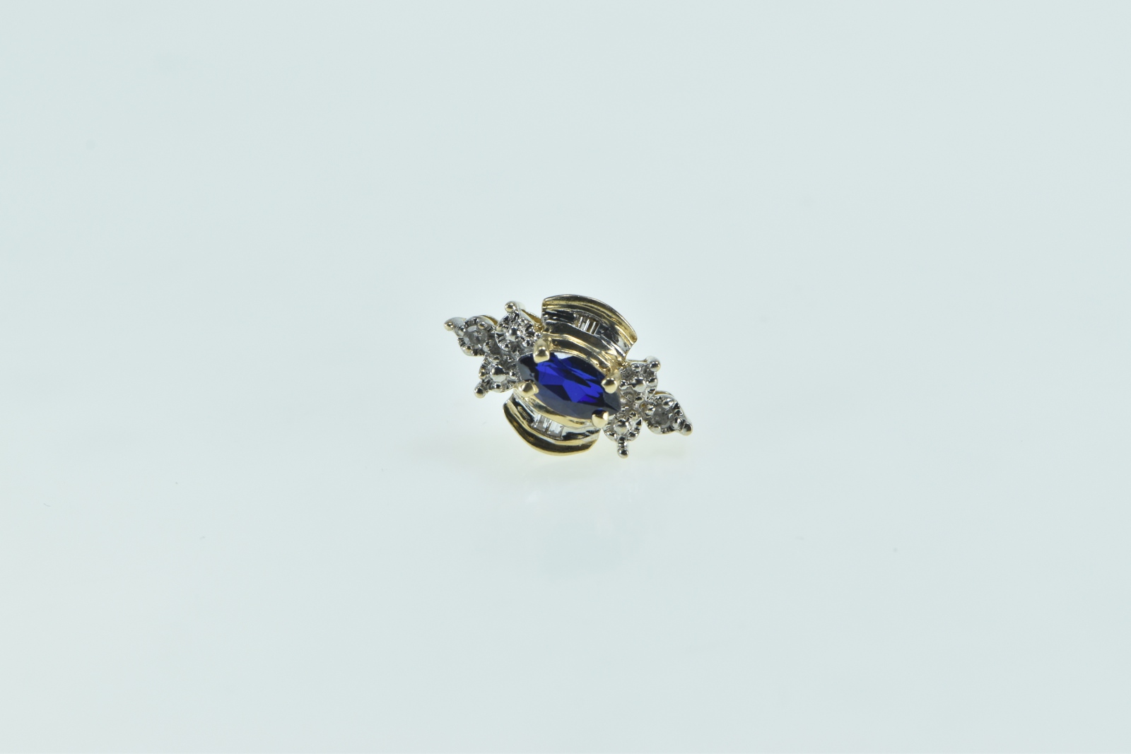 10K Marquise Sapphire Diamond Wavy Single Stud Yellow Gold Earring