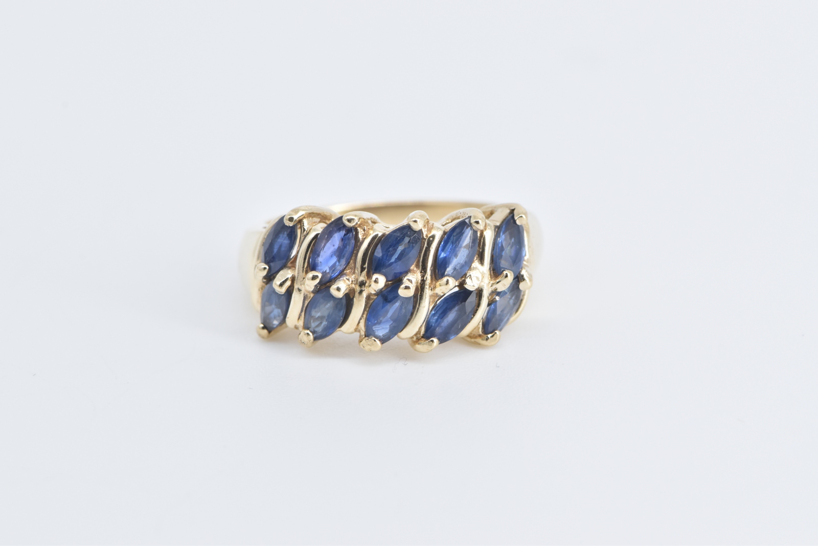 10K Marquise Sapphire Vintage Statement Band Yellow Gold Ring, Size 5.75