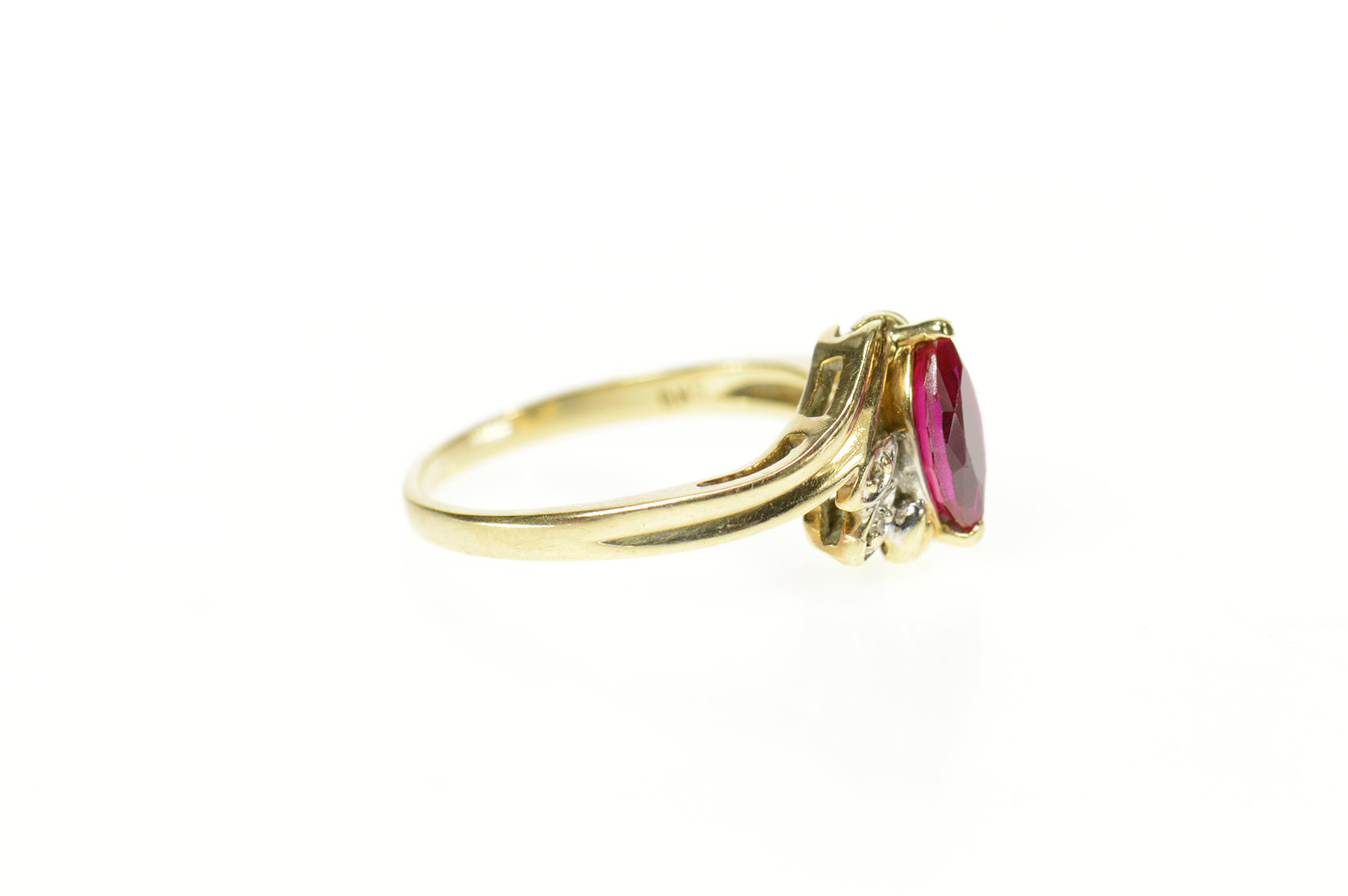 10K Marquise Syn. Ruby Diamond Accent Bypass Yellow Gold Ring, Size 5. ...