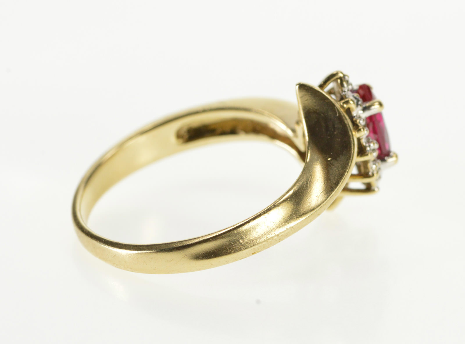 10K Marquise Syn. Ruby Diamond Halo Bypass Yellow Gold Ring, Size 8 ...