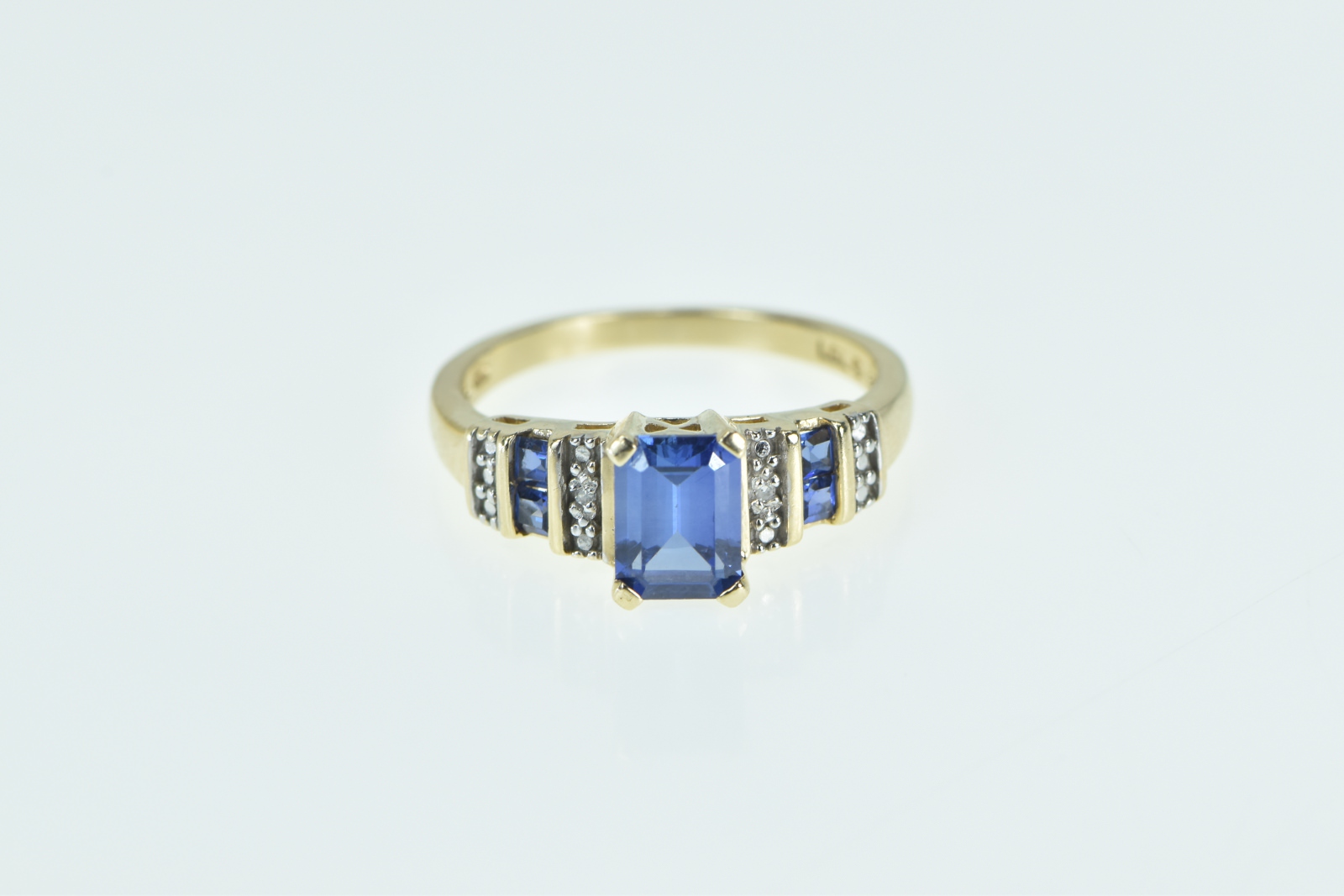 10K Marquise Syn. Sapphire Diamond Vintage Yellow Gold Ring, Size 7