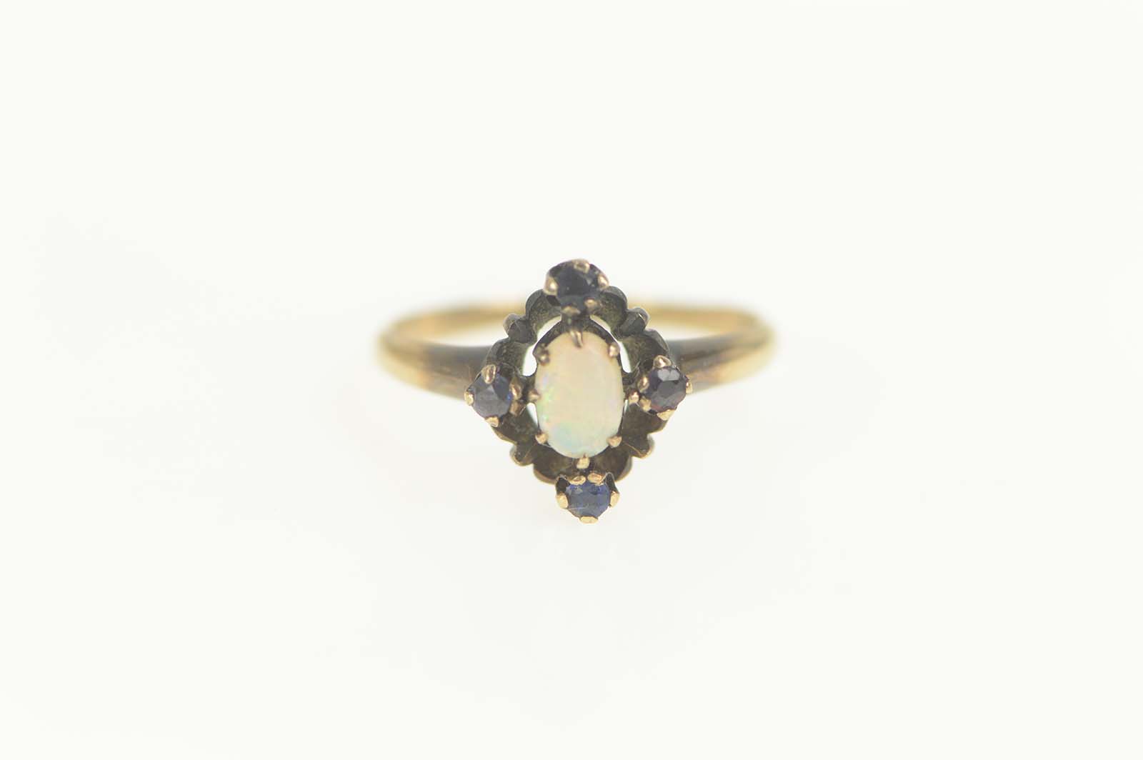 10K Natural Opal Sapphire Halo Engagement Yellow Gold Ring, Size 5.5