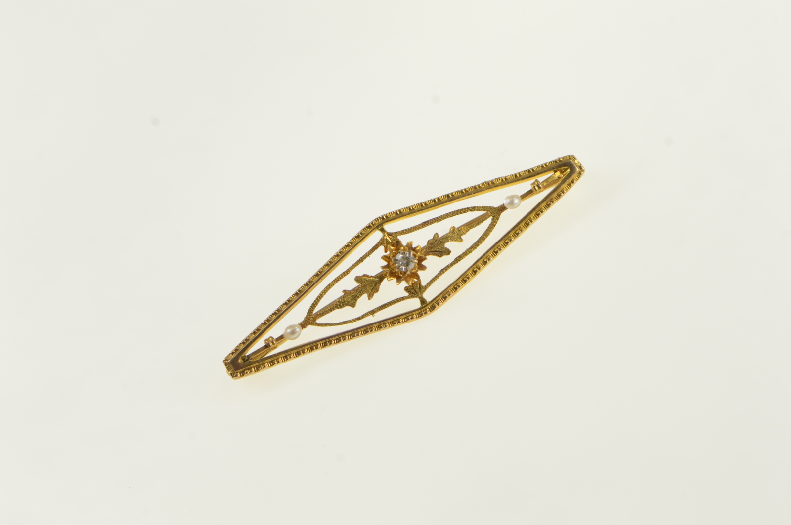10K Ornate Diamond Seed Pearl Statement Yellow Gold Pin/Brooch