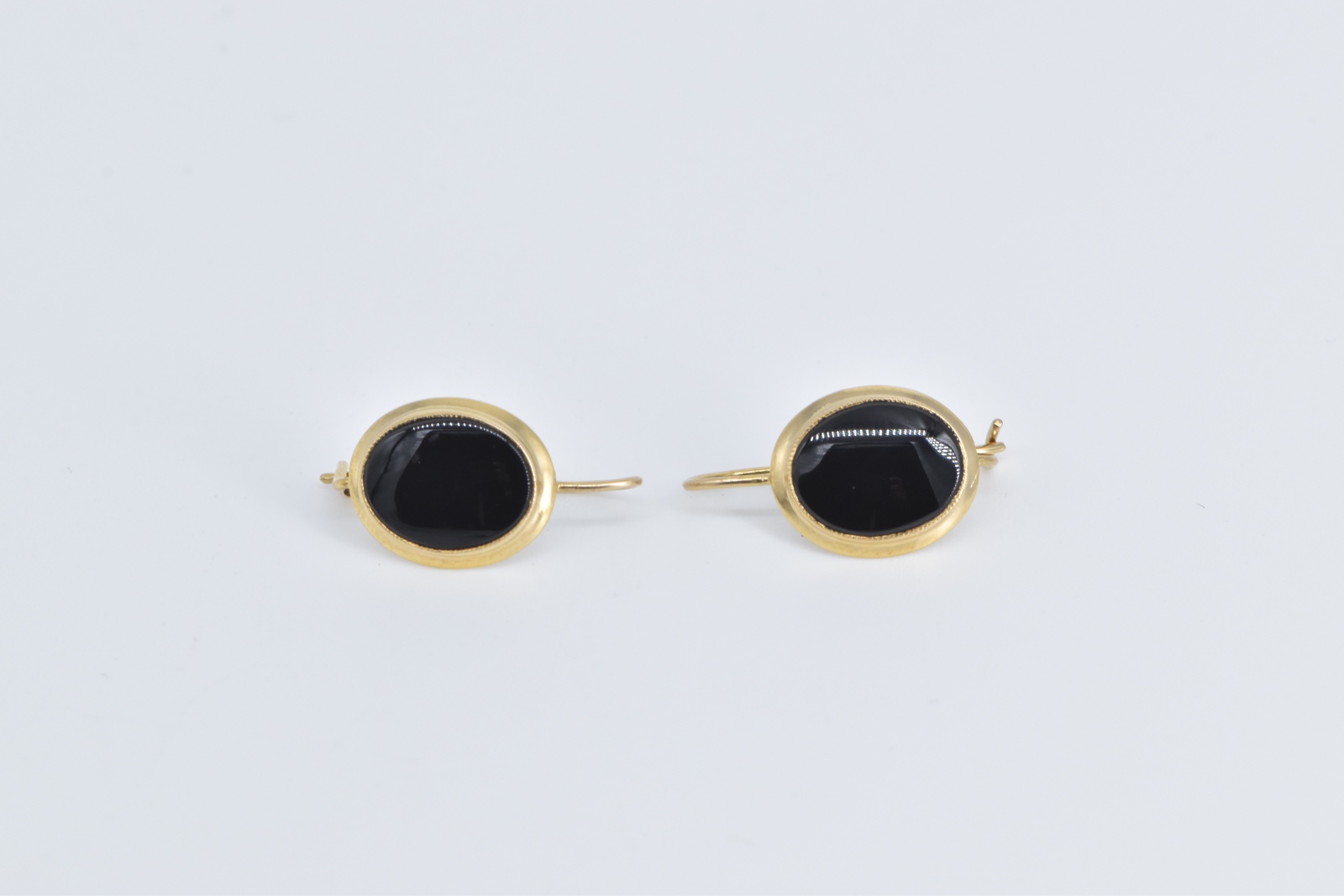 10K Oval Black Onyx Vintage Dangle Yellow Gold Earrings
