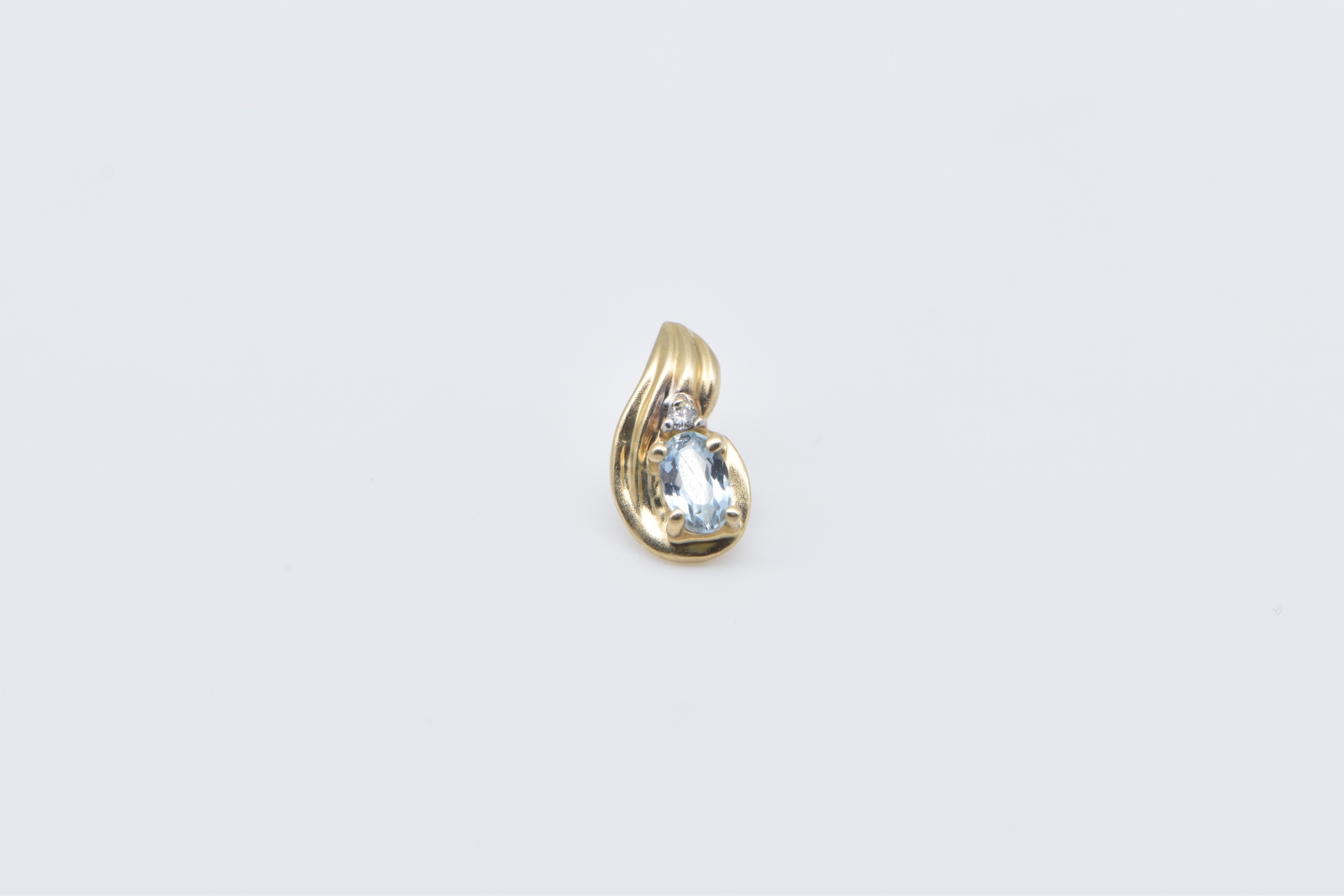 10K Oval Blue Topaz Diamond Accent Single Stud Yellow Gold Earring