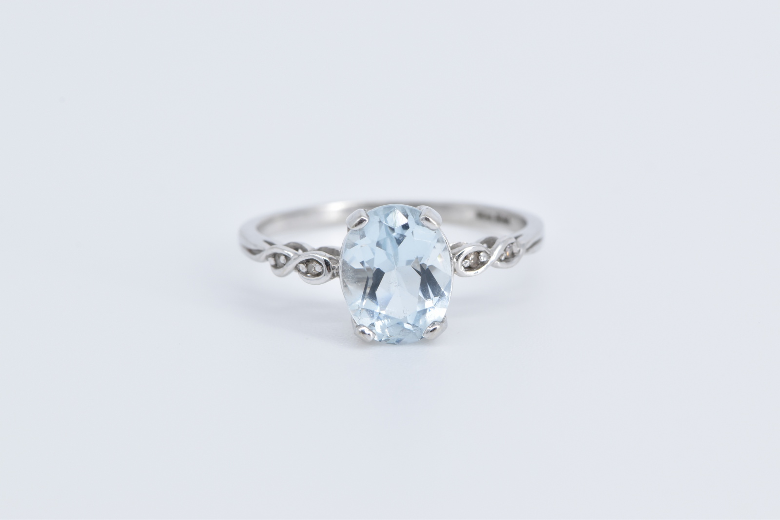10K Oval Blue Topaz Diamond Accent Statement White Gold Ring, Size 7