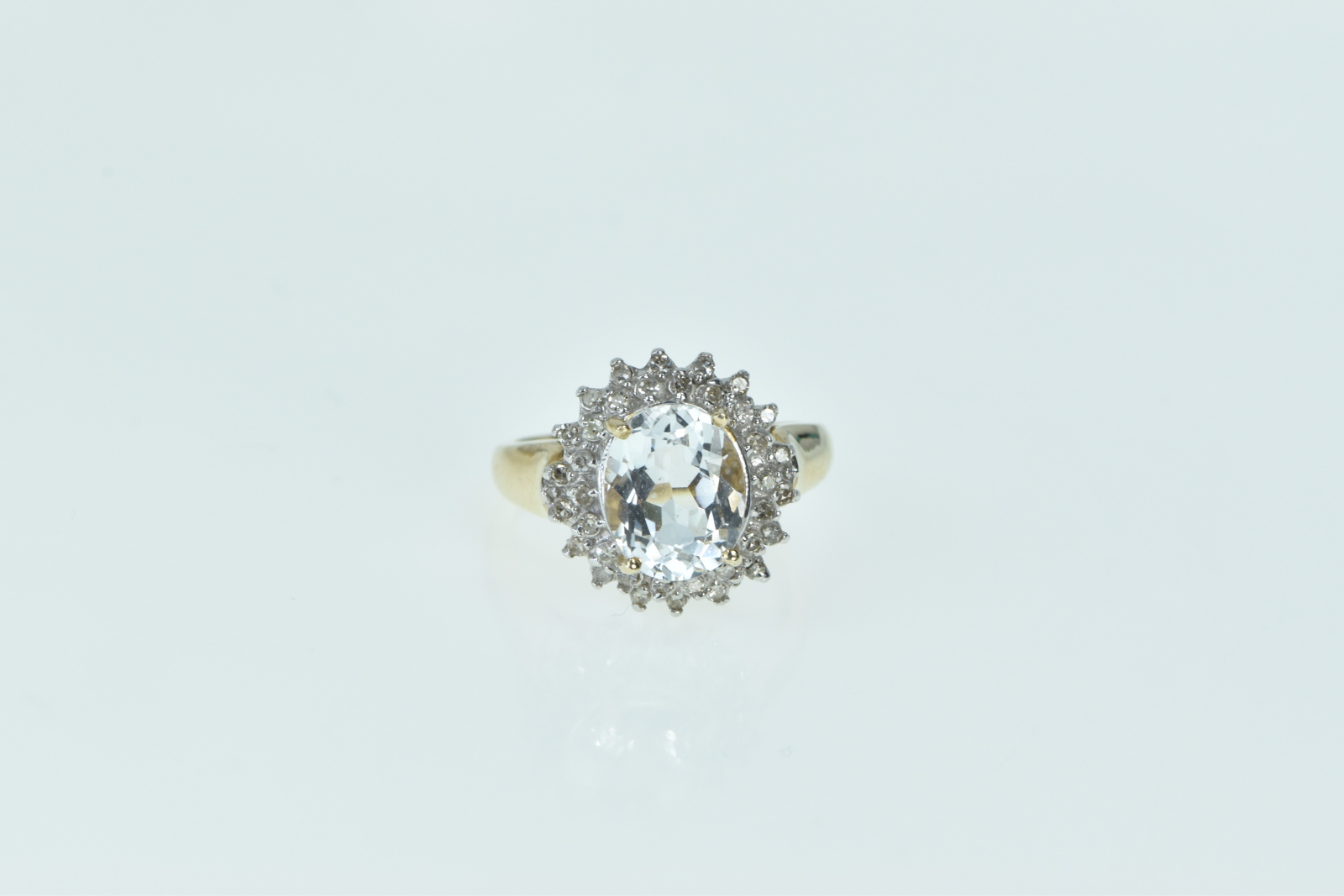 10K Oval Blue Topaz Diamond Cluster Halo Yellow Gold Ring, Size 7