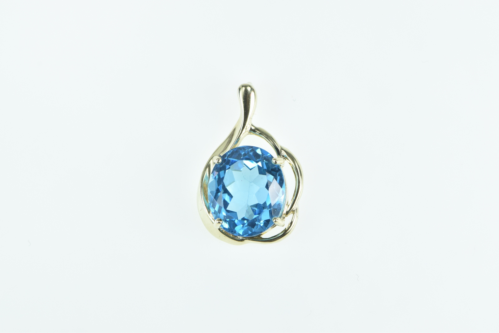 10K Oval Blue Topaz Swirl Vintage Statement Yellow Gold Pendant