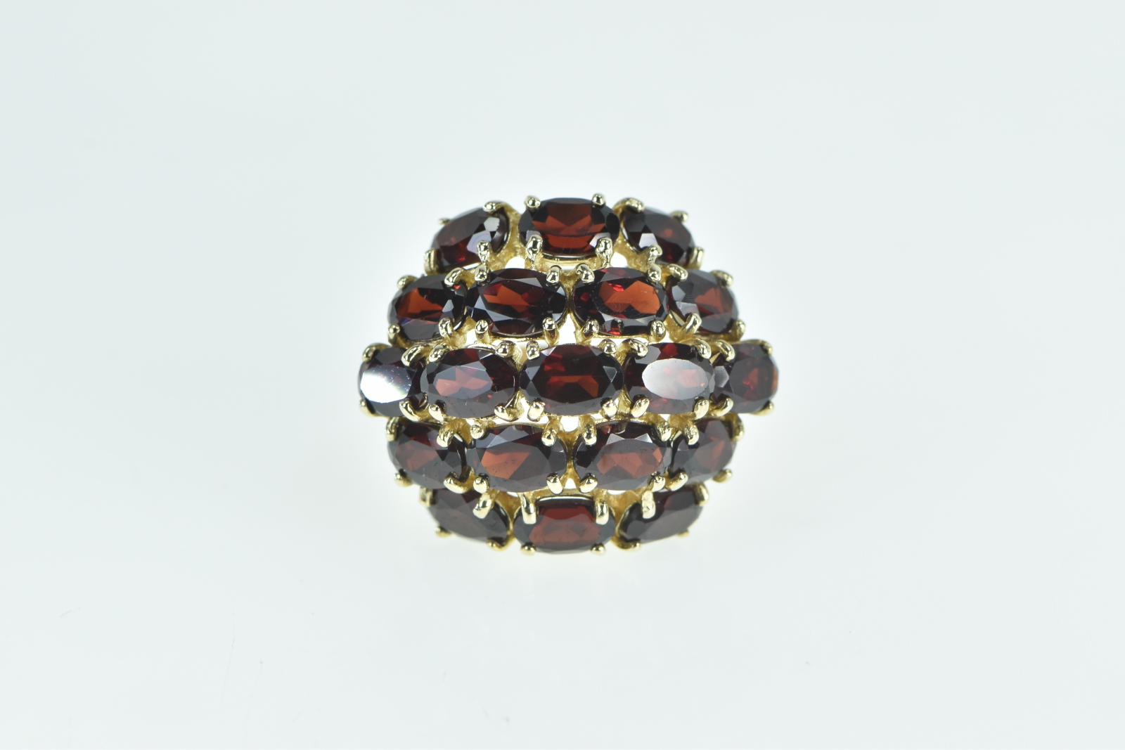 10K Oval Garnet Vintage Domed Cluster Statement Yellow Gold Ring, Size 6