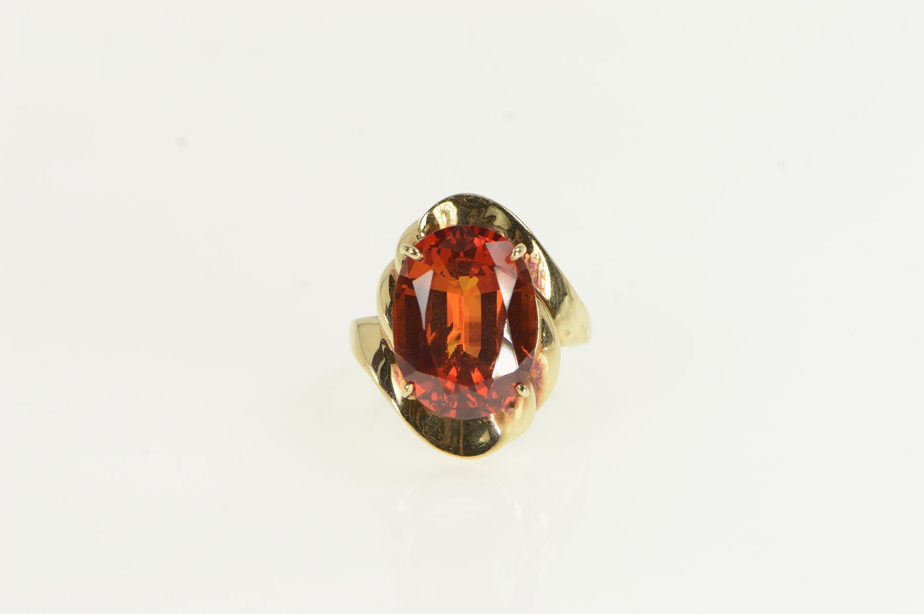 10K Oval Hessonite Garnet Swirl Cocktail Yellow Gold Ring, Size 7