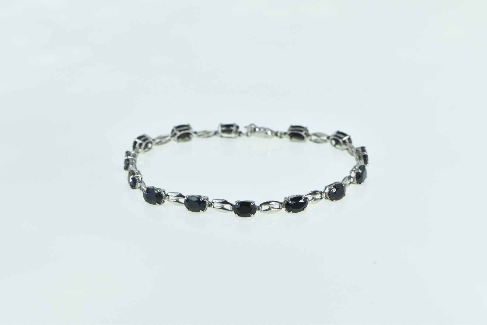 10K Oval Natural Sapphire Anchor Chain Tennis Yellow Gold Bracelet 7"