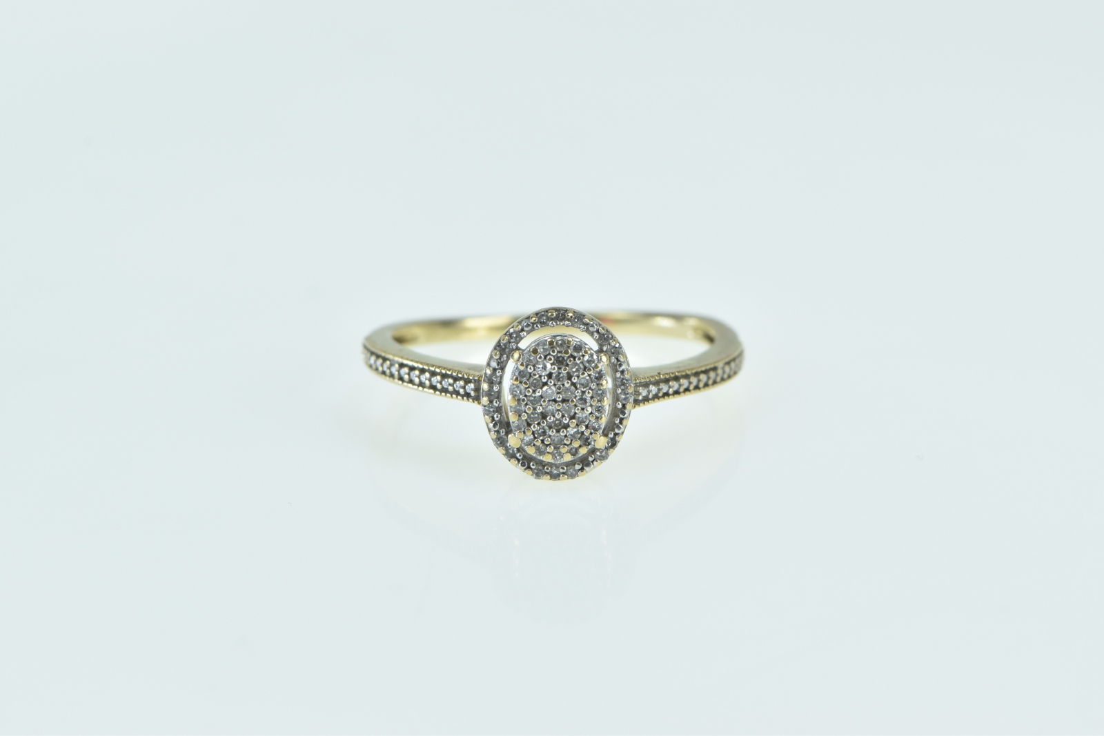 10K Oval Pave Diamond Encrusted Statement Yellow Gold Ring, Size 7