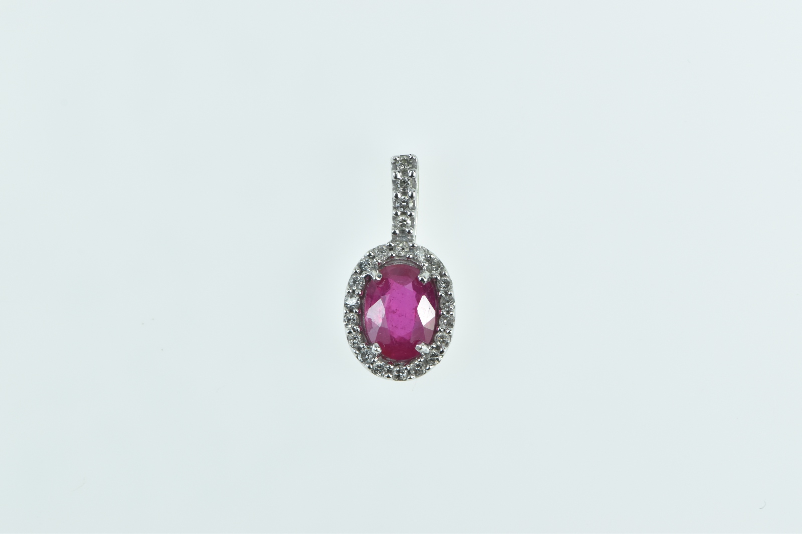 10K Oval Ruby Diamond Halo Vintage White Gold Pendant