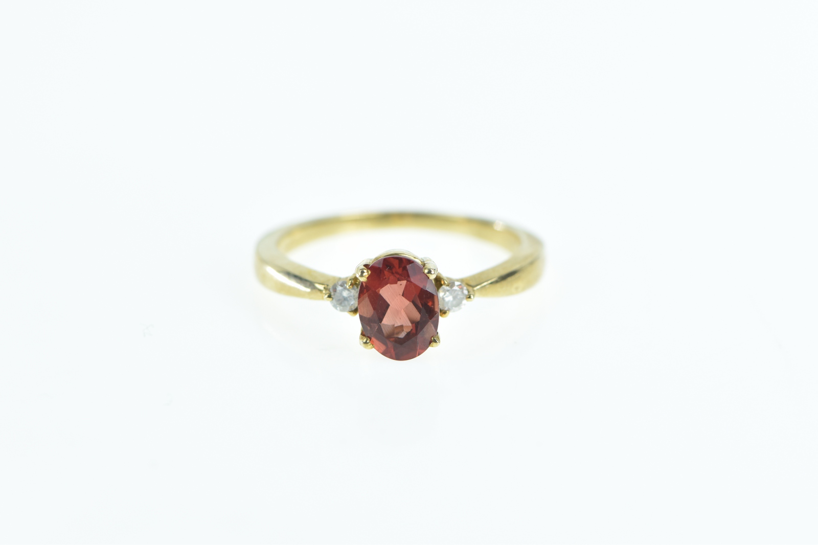 10K Oval Syn. Ruby Diamond Accent Vintage Yellow Gold Ring, Size 8.25
