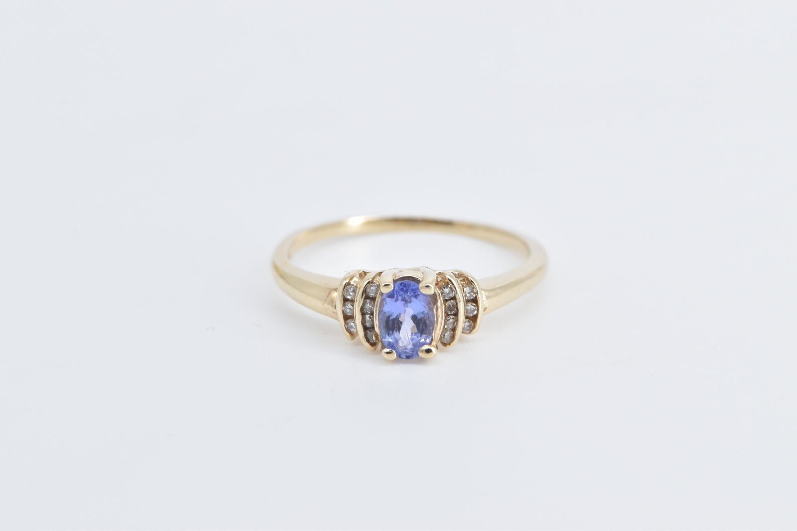 10K Oval Tanzanite Diamond Classic Statement Yellow Gold Ring, Size 8