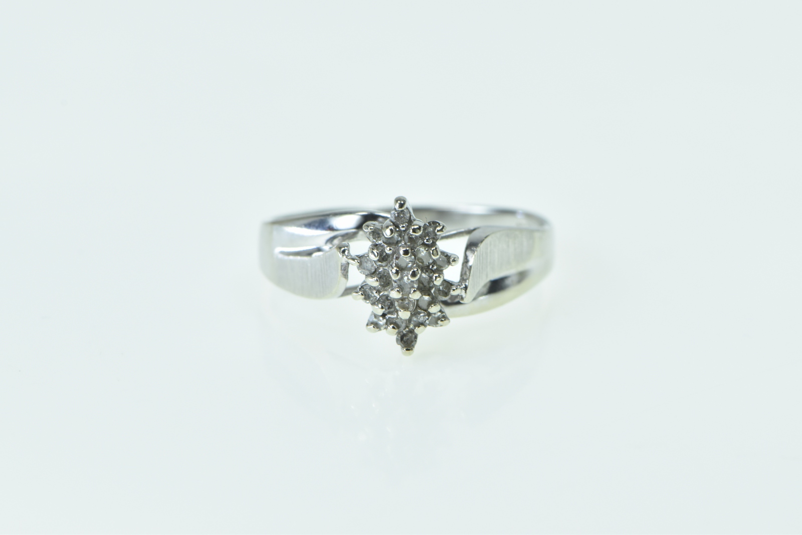 10K Oval Vintage Diamond Cluster Statement White Gold Ring, Size 8